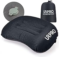 Vista 1 de Almohada inflable ultraligera de viaje para campamento, compresible, compacta, cómoda, ergonómica, para cuello y campamento de apoyo lumbar, Negro