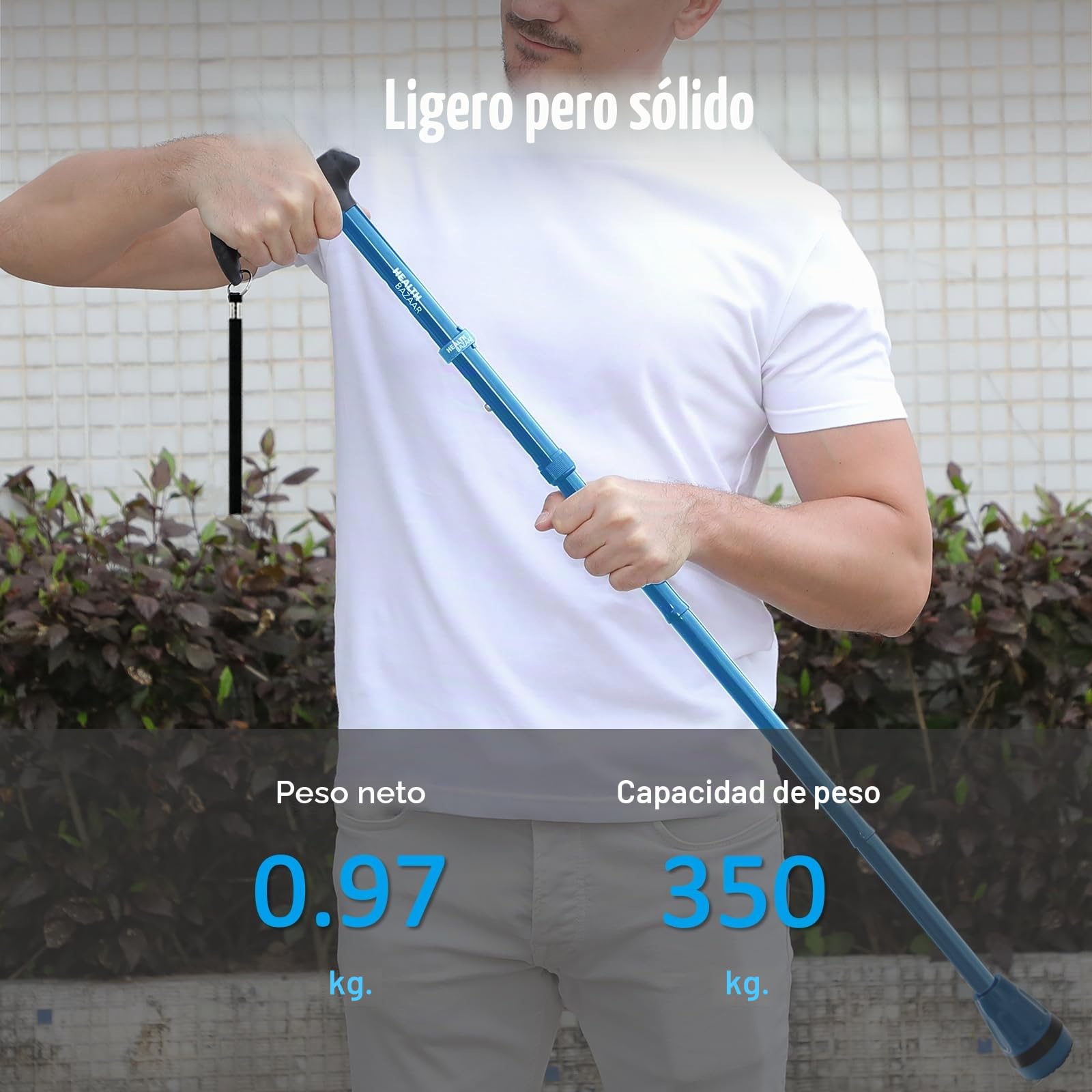 HealthBazaar Bastón de Marcha Todo Terreno, Bastones Plegables para Hombres y Mujeres, Ligero, Ajustable, con amortiguación, para Personas Mayores y Adultos