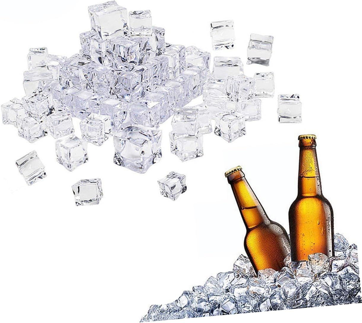 150pcs Clear Acrylic Ice Cubes Realistic Fake Crystal Ice for Photography Kitchen Decoration and Vase Fillers Reusable High Transparency for Parties and Weddings