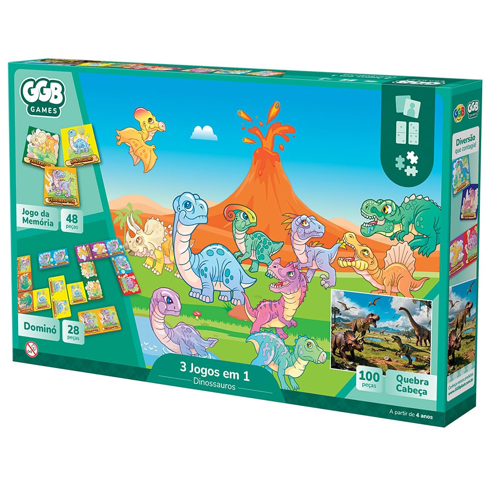 Jogo 3 Jogos em 1 Dinossauros GGB Plast | Amazon.com.br