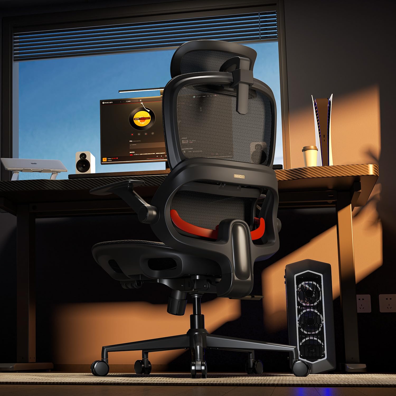 SIHOO B100 Office Chair, Ergonomic Office Chair Without Footrest, Computer Chair with Wide Headrest & Adaptive Lumbar Support, Flip-up Armrests, Swivel Desk Chair for Long Hours, Black view 9