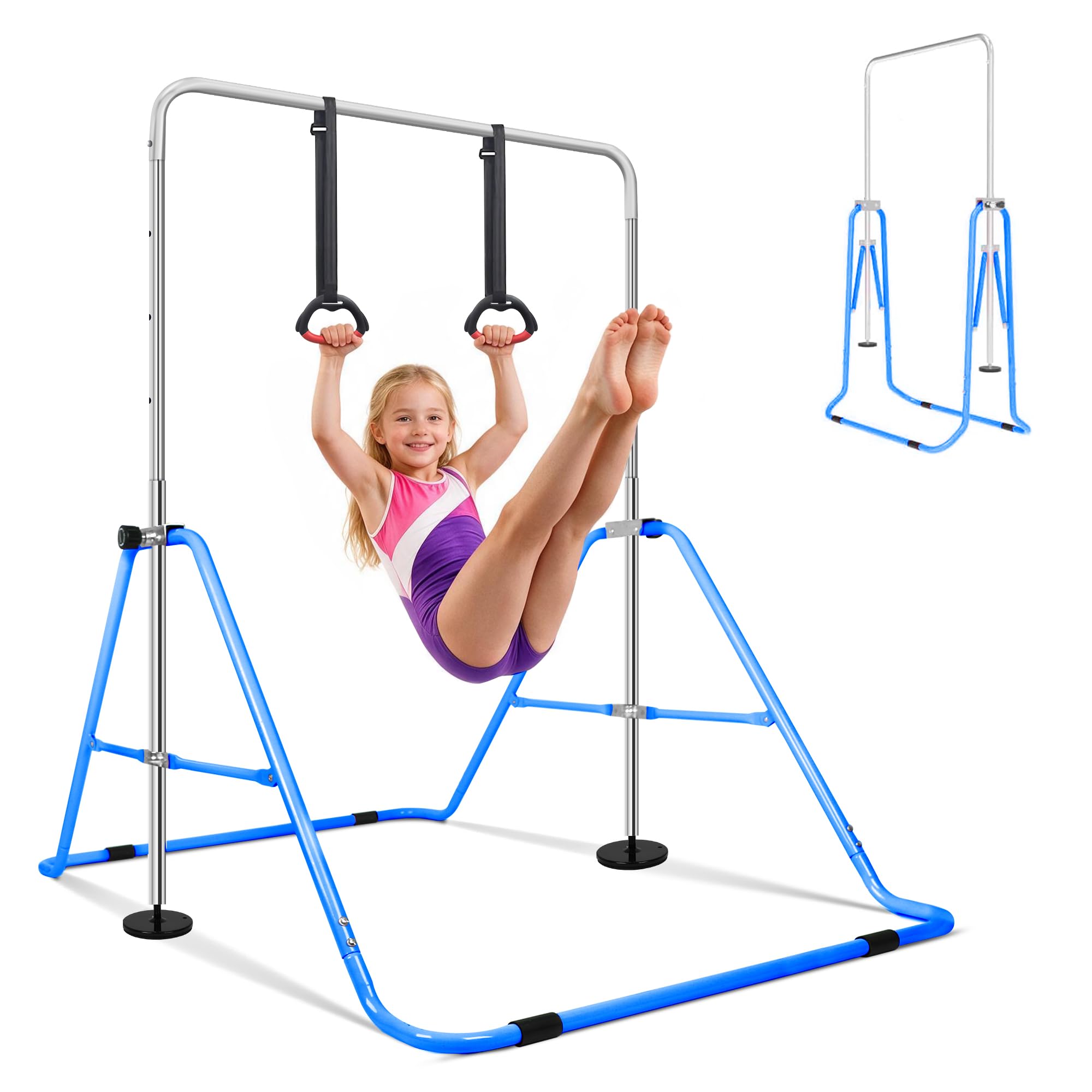 ORIENTOOLS Kids Gymnastics Bar Foldable Gym Bars Height Adjustable 88-132cm Sturdy Steel Horizontal Gymnastic Training Equipment for Kids 8-12 Ages Loading Weight 70kg — image 1