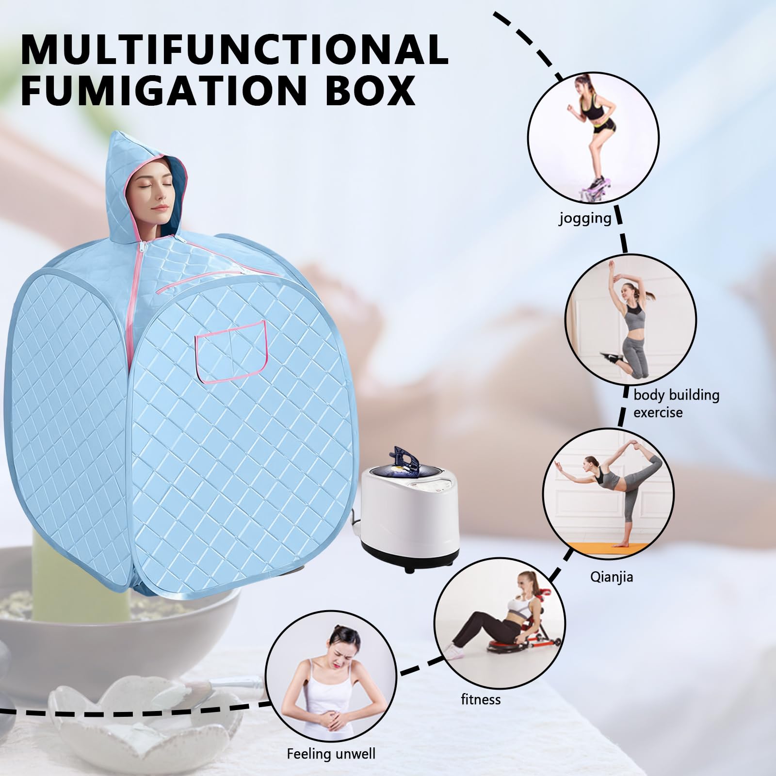 Sauna a Vapore Portatile, Sauna da Casa per Una Persona, Box Sauna Mobile - Pieghevole, 9 Livelli di Temperatura, Timer da 5 a 95 Minuti per Disintossicazione, Relax e Antistress