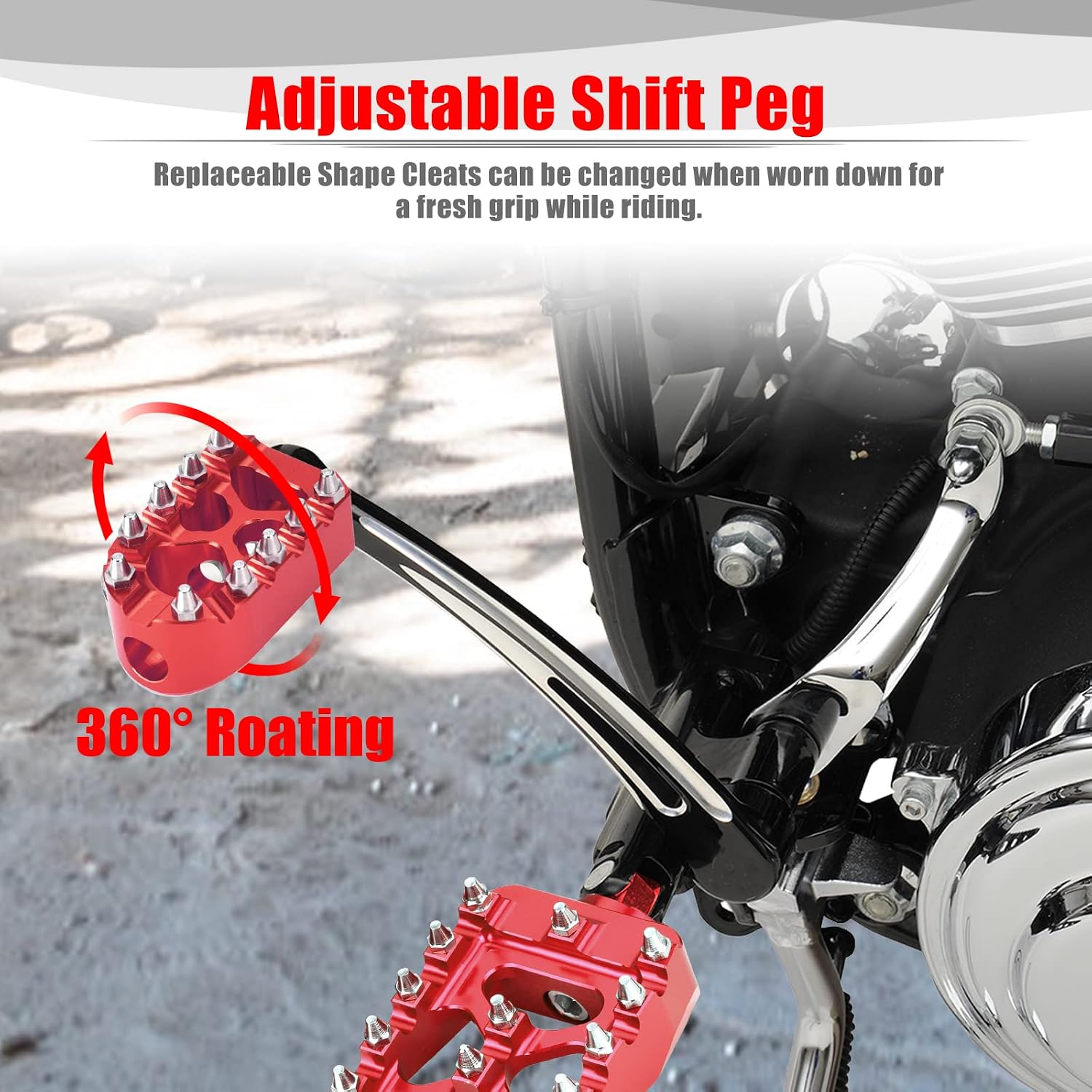 Goldfire Anti-Skid Gear Knurled Motorcycle Shifter Peg Shift Peg 360° Roating MX Chopper Bobber Style for H-D Touring Softail Sportster Dyna (Red)