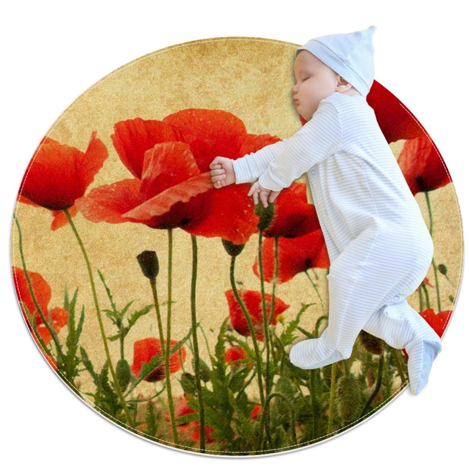 Tapis fleurs de coquelicots rouges anti-glisse parfait pour securiser le sol de la buanderie
