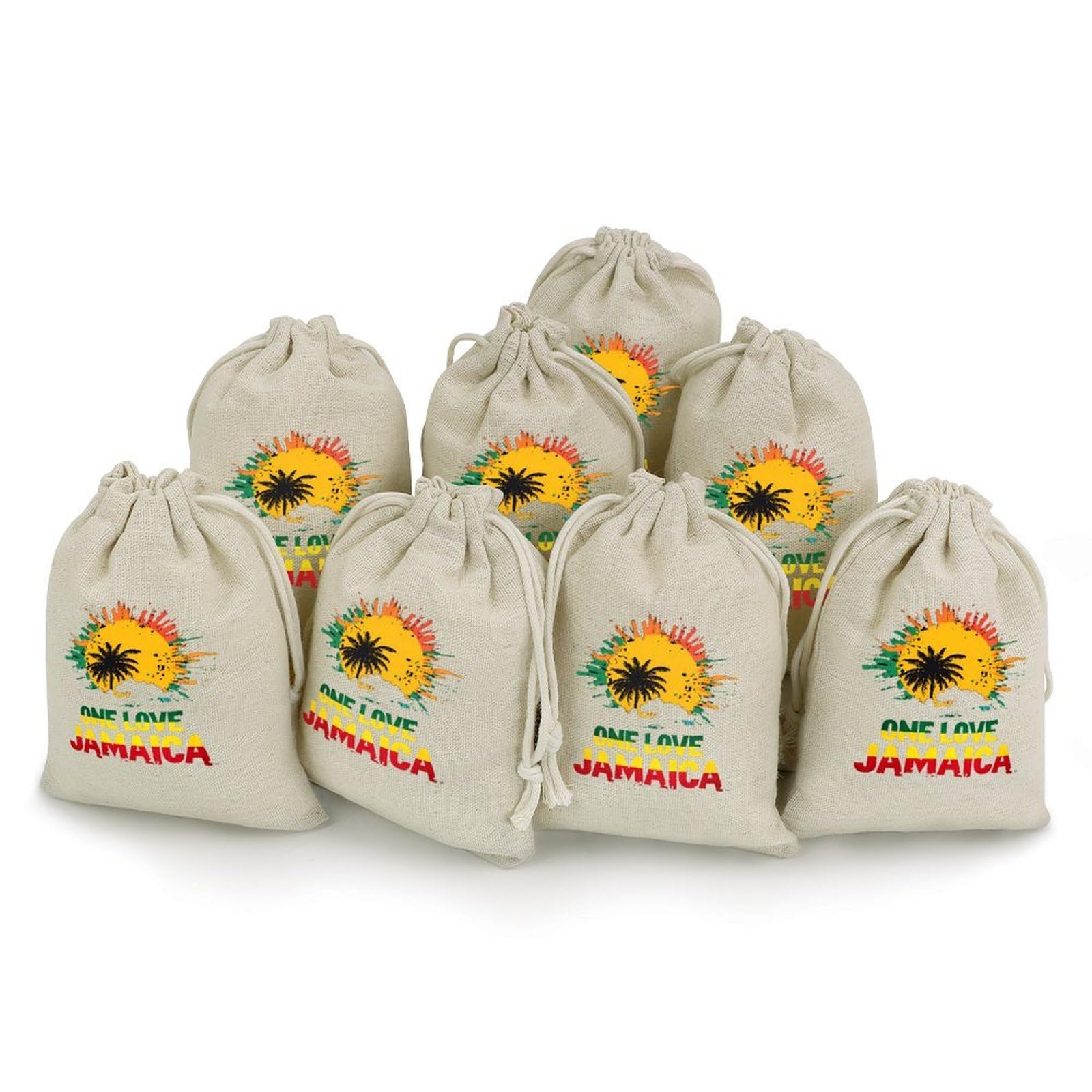 One Love Jamaica Rasta Flag 8 Pack Small Gift Bags Cotton And Linen Drawstring Pockets Sachet Bag for Party Home Supplies