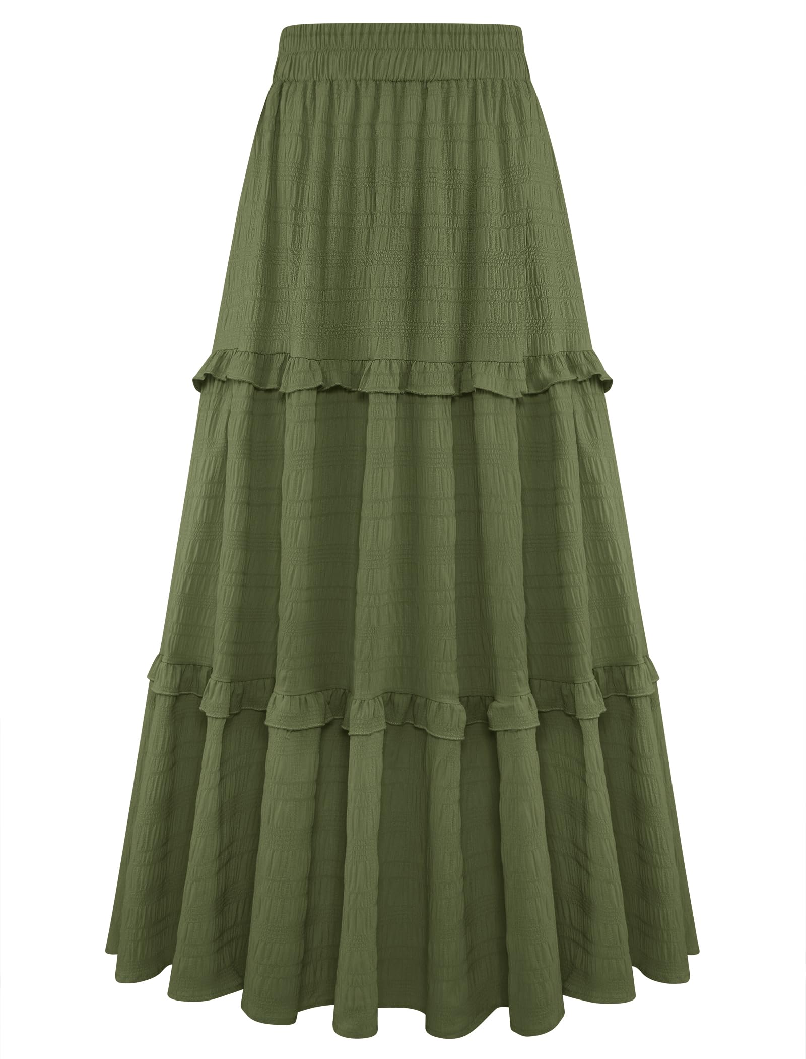 Gracyoga Maxi Skirts for Women Casual Elegant High Waisted A Line Flowy Ruffle Tiered Long Skirt with Pockets