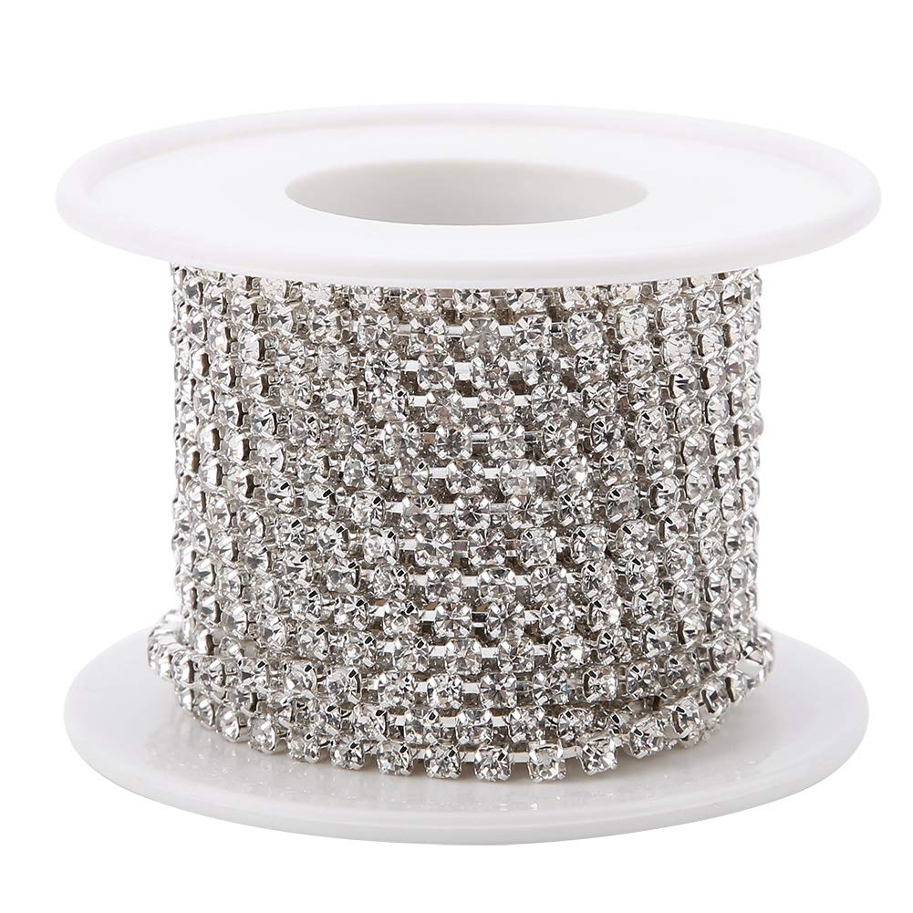 Rouleau de Chaîne en Diamant Cristal DIY Chaîne Couture Artisanat Vêtements Bande Décoration Accessoires 5 Yard/Rouleau SS12(Silver