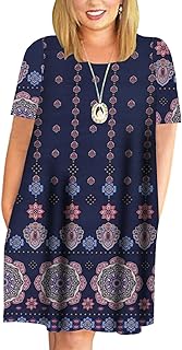 Women Plus Size Dresses Short Sleeve Cold Shoulder Casual T-Shirt Swing Dress with Pockets - Buy now