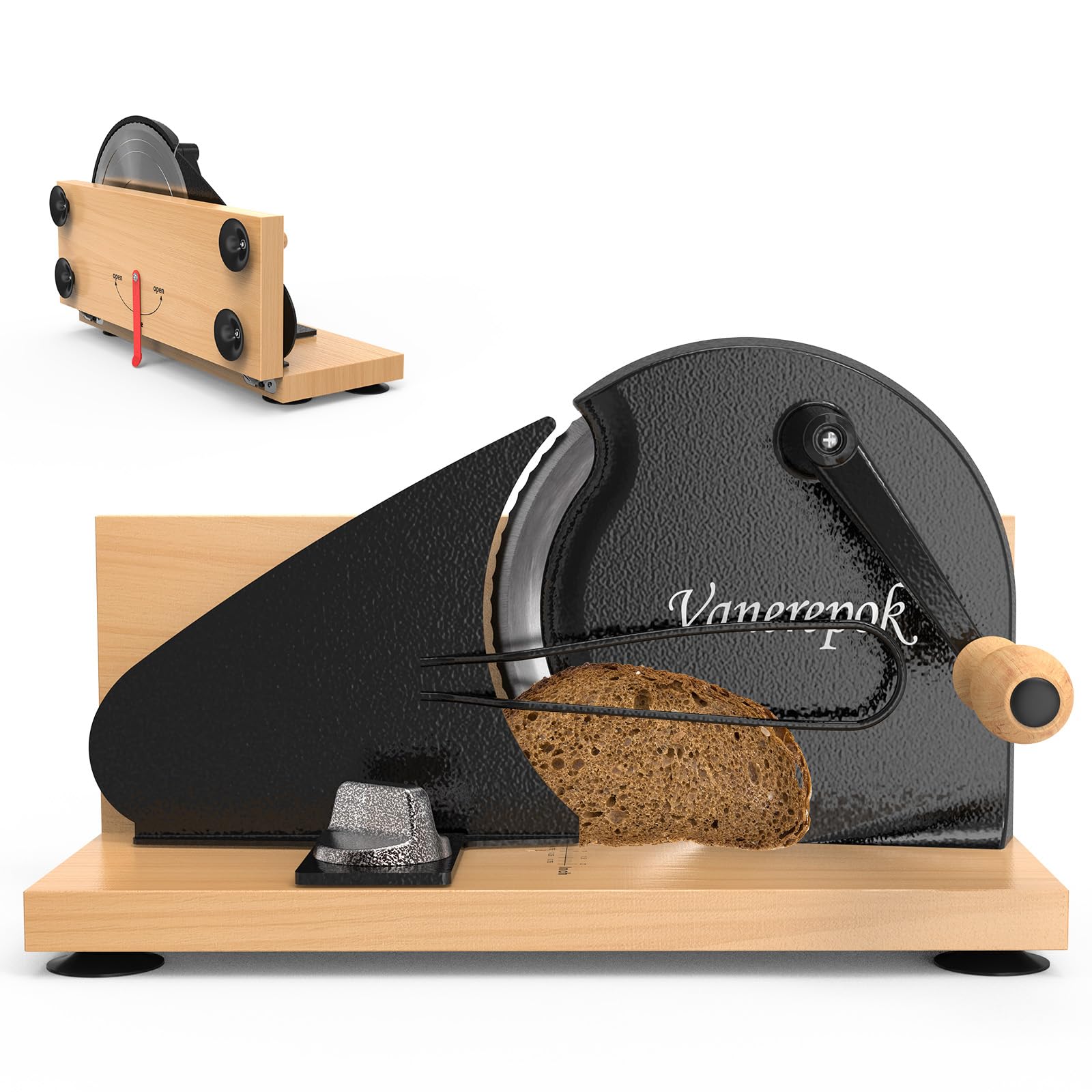 Foldable Extra Large Manual Bread Slicer for Homemade Sourdough - With Scale Line, Non-Slip Suction Cups, Folding Base and Bread Guide for Home Kitchen and Bakery, Adjustable Thickness &amp; Evenly Slice