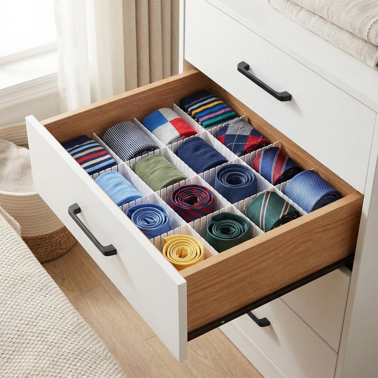 TOPBATHY 34 divisori per cassetti, 47 x 5 cm, Organizer per cassetti, Organizer per Calzini, Organizer per Biancheria Intima (Bianco)