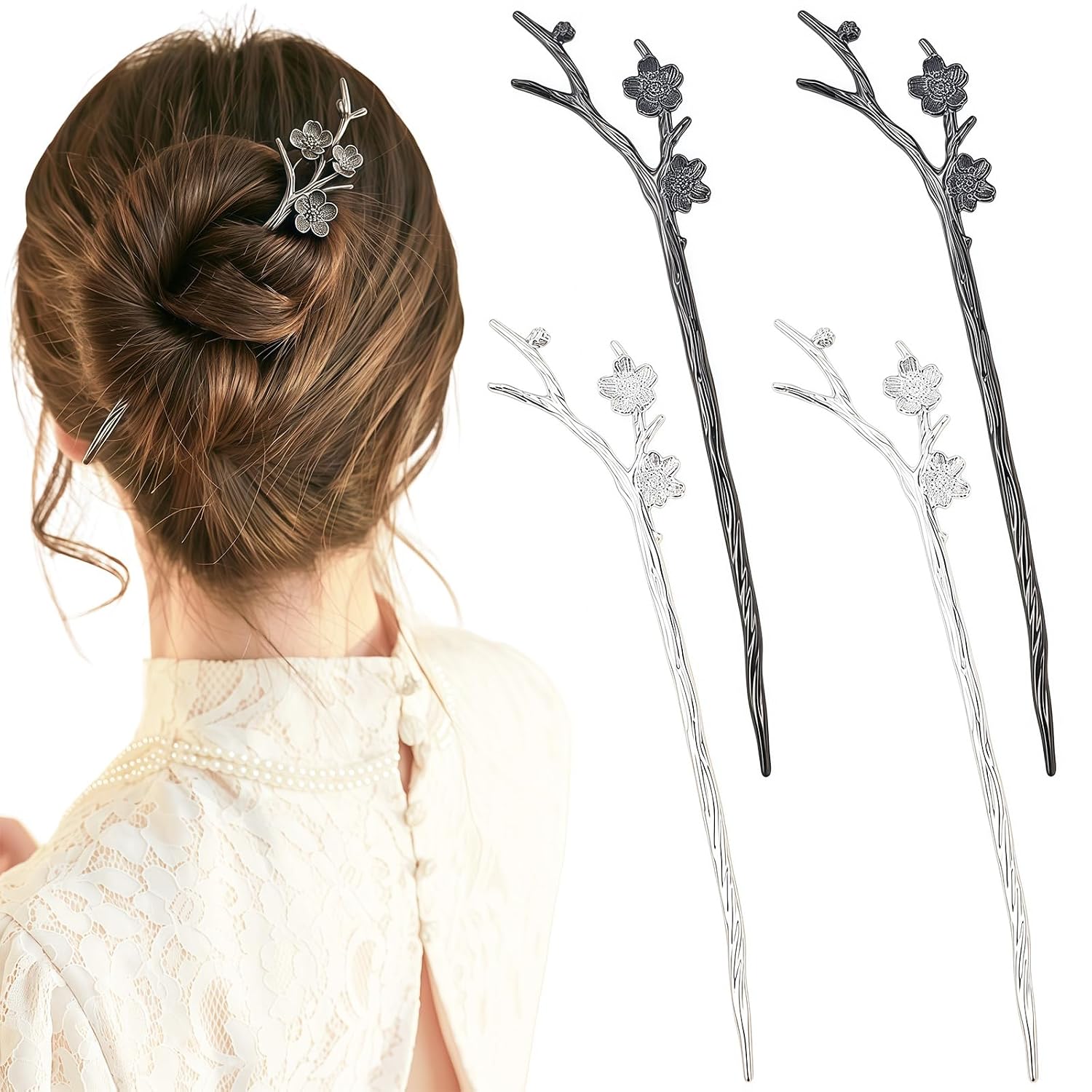 4 Pcs Metal Hair Pins for Buns French Style