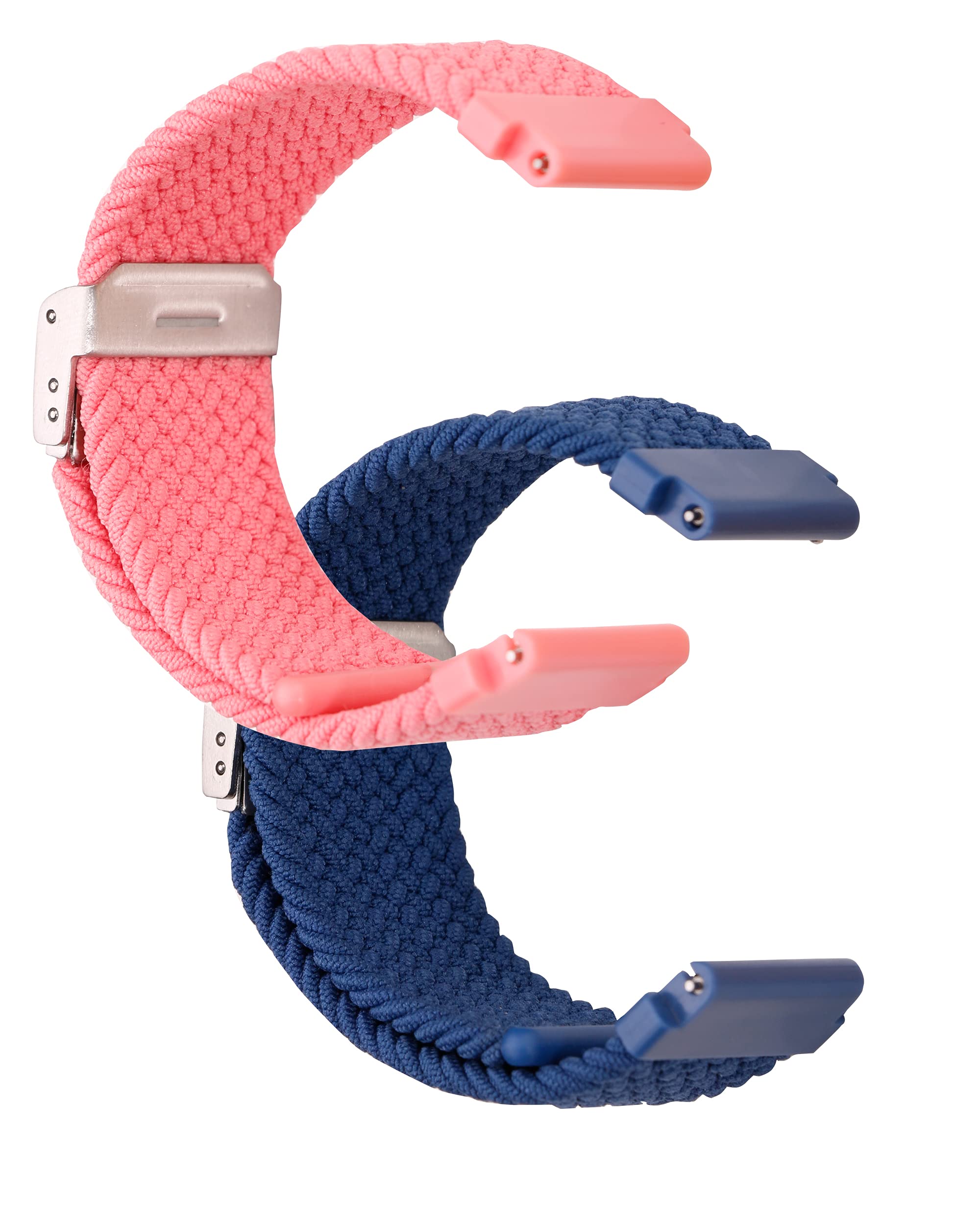 2 Pack Compatible for Gizmo 2/1 Watch Braided Stretchy Gizmo Watch Band Replacement Breathable Elastic Easy to Adjust Install and Use for Kids Solo Loop Watch Strap with Quick Pins(Navy-blue Pink)