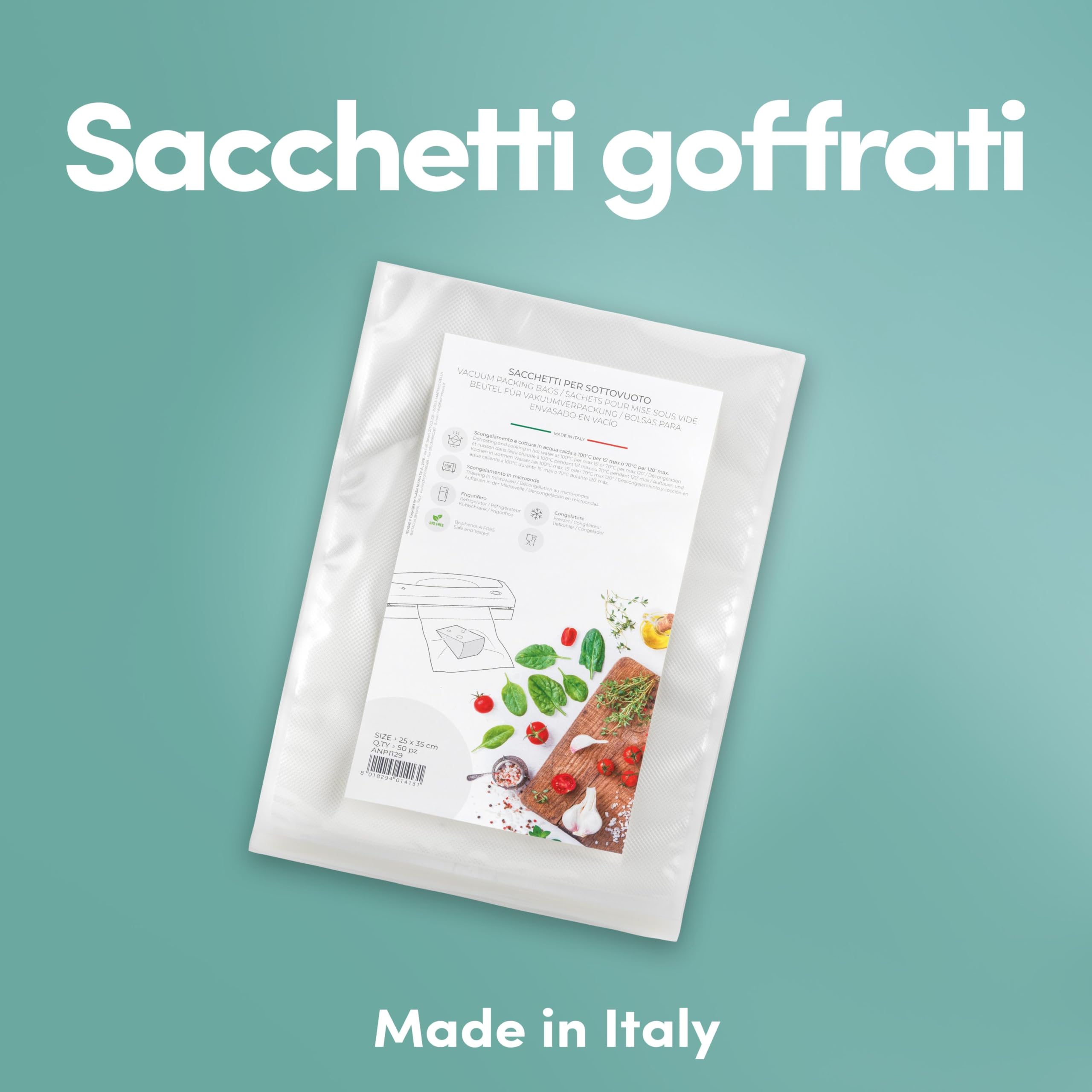 Magic Vac, 50 Sacchetti Sottovuoto 20x30, Ideali per Congelatore, Frigorifero, Scongelamento in Microonde, Bollitura, Cottura Sottovuoto in Forno o A Vapore, Senza Etichetta, Certificati Made in Italy