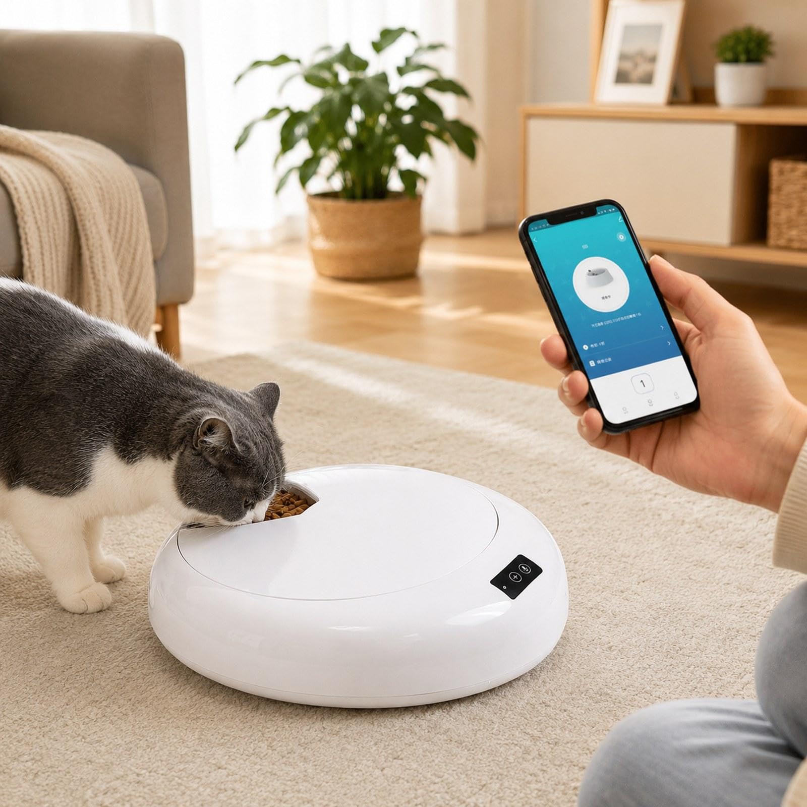 Milageto Comedero automático para Perros, comederos para Mascotas, dispensador Comida húmeda para Gatos con Temporizador 6 Comidas, comedero Comida, Blanco