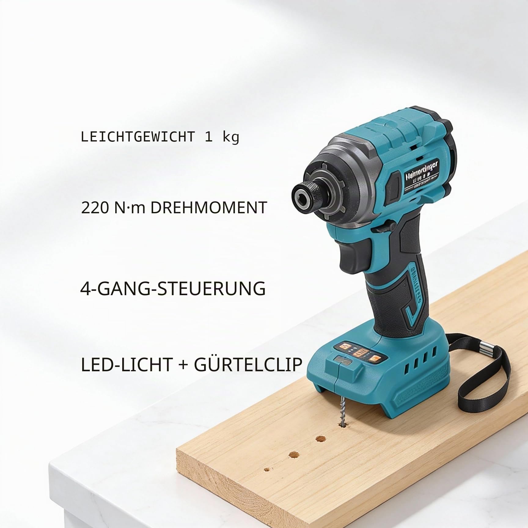 Bürstenloser Schlagschrauber Kompatibel mit Makita 18V Akku, 220 Nm Hohes Drehmoment, 4-Gang-Variable Steuerung, 6,35 mm Sechskant-Spannfutter & LED-Licht für professionelles Bohren & Schrauben
