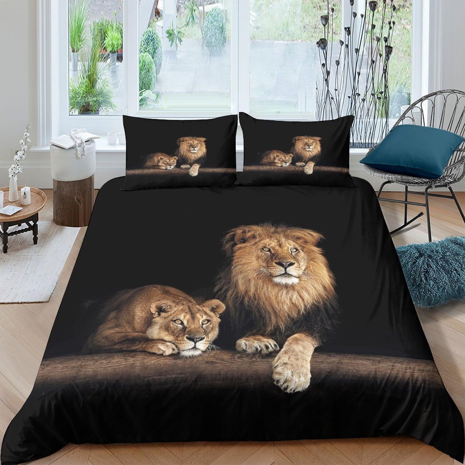 Ctjqhvkz Style-9 3D Printed Lion Family Fitted Sheet Microfiber Anti-Slip Animal Bed Sheet For Bedroom Guest Room Decor Easy Care Single（135X200cm）