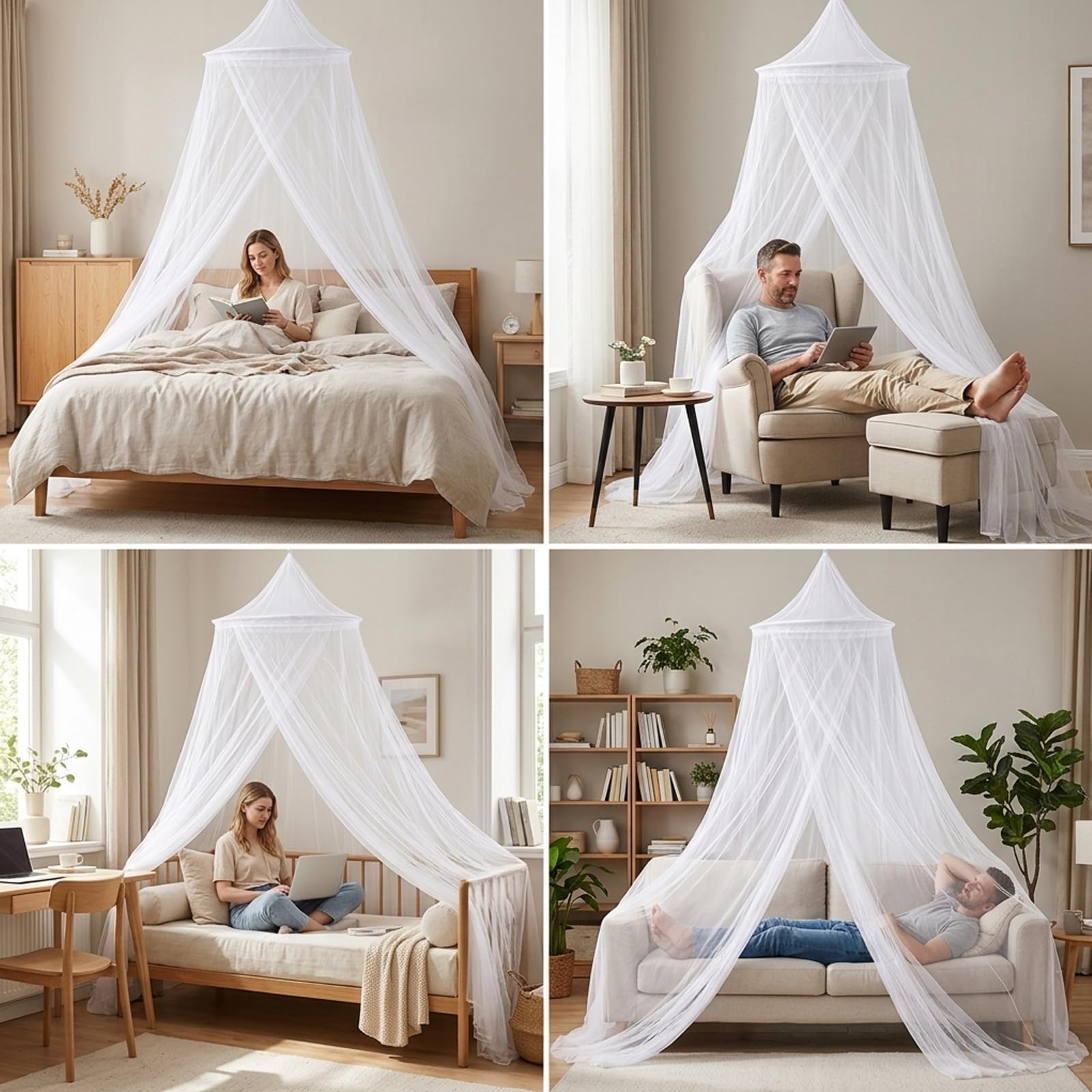 Bed Canopy, Mosquito Net for Bed, Double Bed Canopy Frame Design, 250 cm x 60 cm x 1050 cm Dimensions — view 7