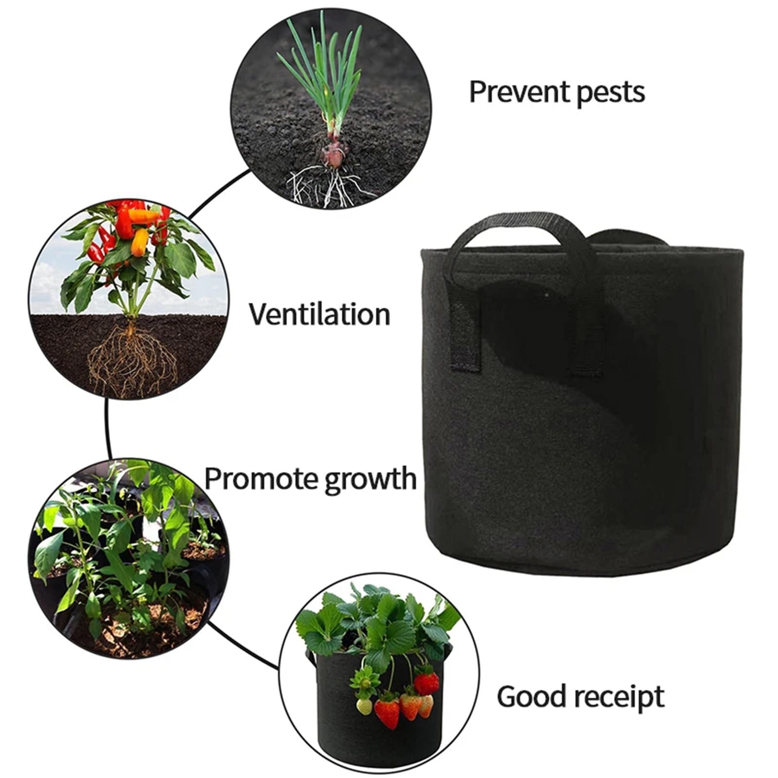 Sacs de Culture légumes/Fleurs/Plantes, 1 à 3 pièces, 1/2/3/5/7/10/12Gallons, Sacs épais Non tissés, Pots en Tissu aéré avec poignées(Green,3Gallon 25X22cm)