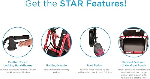 Miniatura 3 de NOVA Medical Products Star DX - Andador con asiento acolchado ancho, ruedas de 8 pulgadas, función de bloqueo plegable, andador con altura de