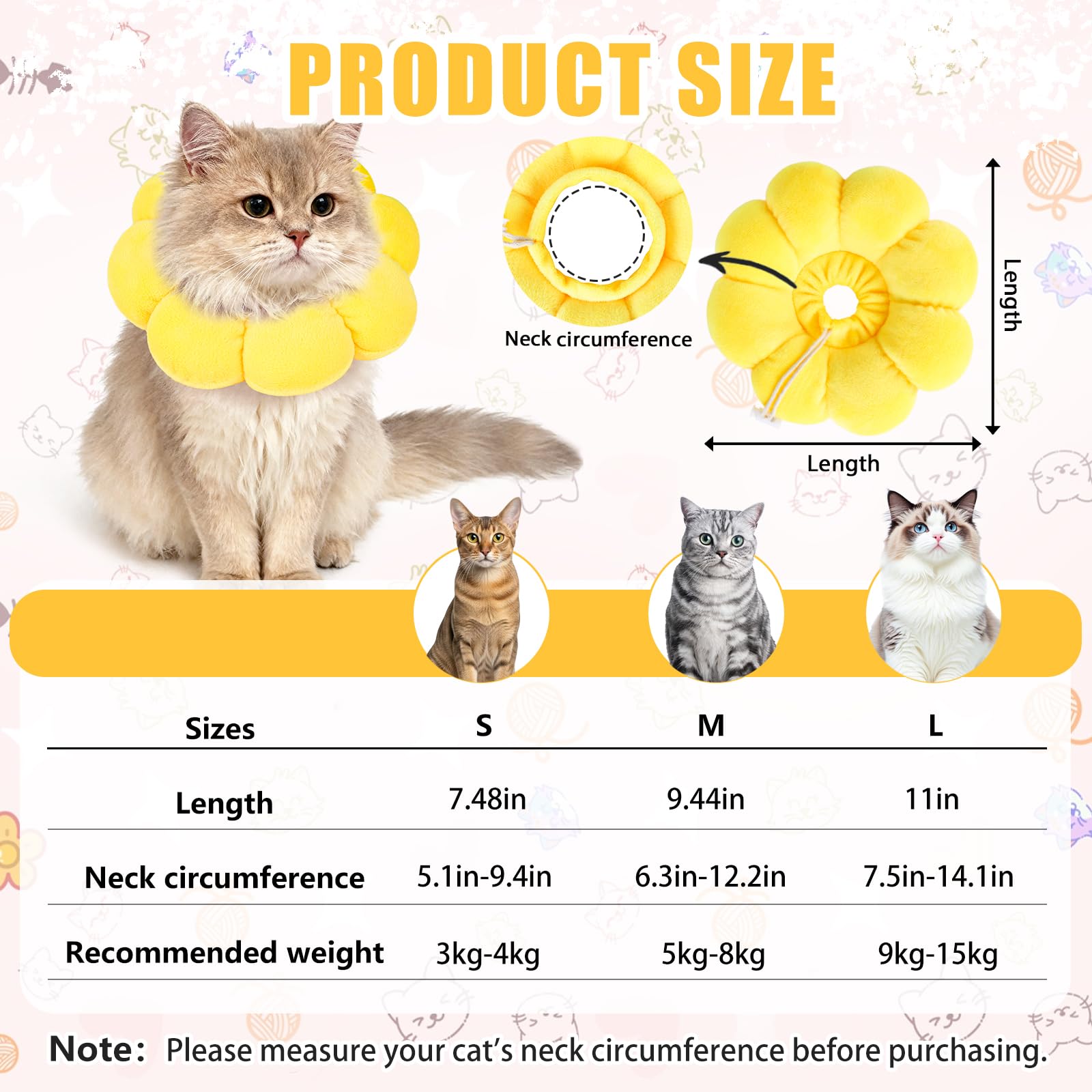 QKURT Collar de Recuperación para Gato, Collar Ajustable para Gatos Después de La Cirugía, Evitar Picaduras de y Arañazos Lesiones y Lamido, Forma de Flor