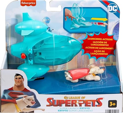 Miniatura 6 de Fisher-Price DC League of Super-Pets - Figura de Krypto y vehículo de chorro invisible para niños a partir de 3 años