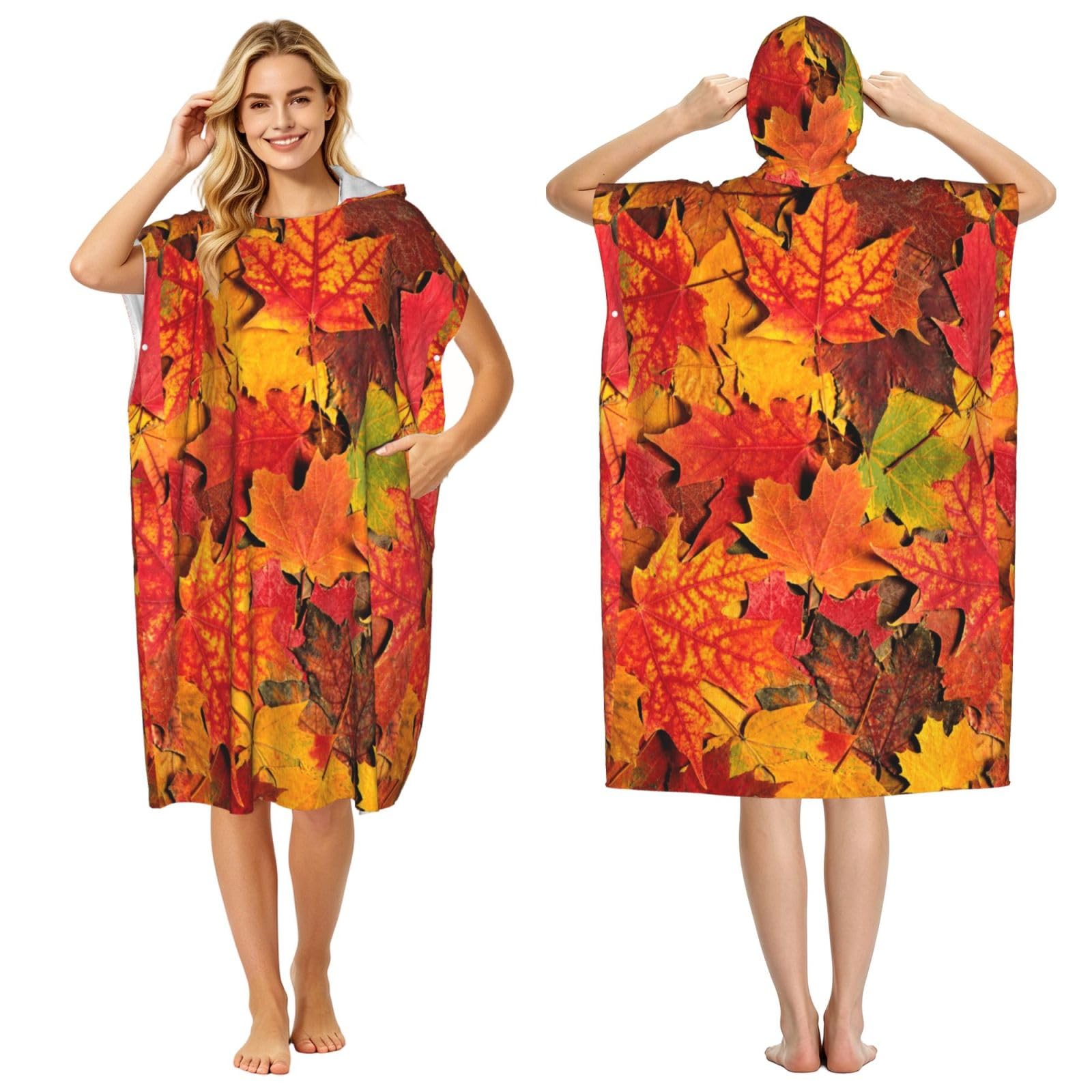 Poadnly Maple Leaf, Adult Hooded Beach Towel 90 x 110 cm,Changing Bath Robe, Surf Poncho Towel For Women Men