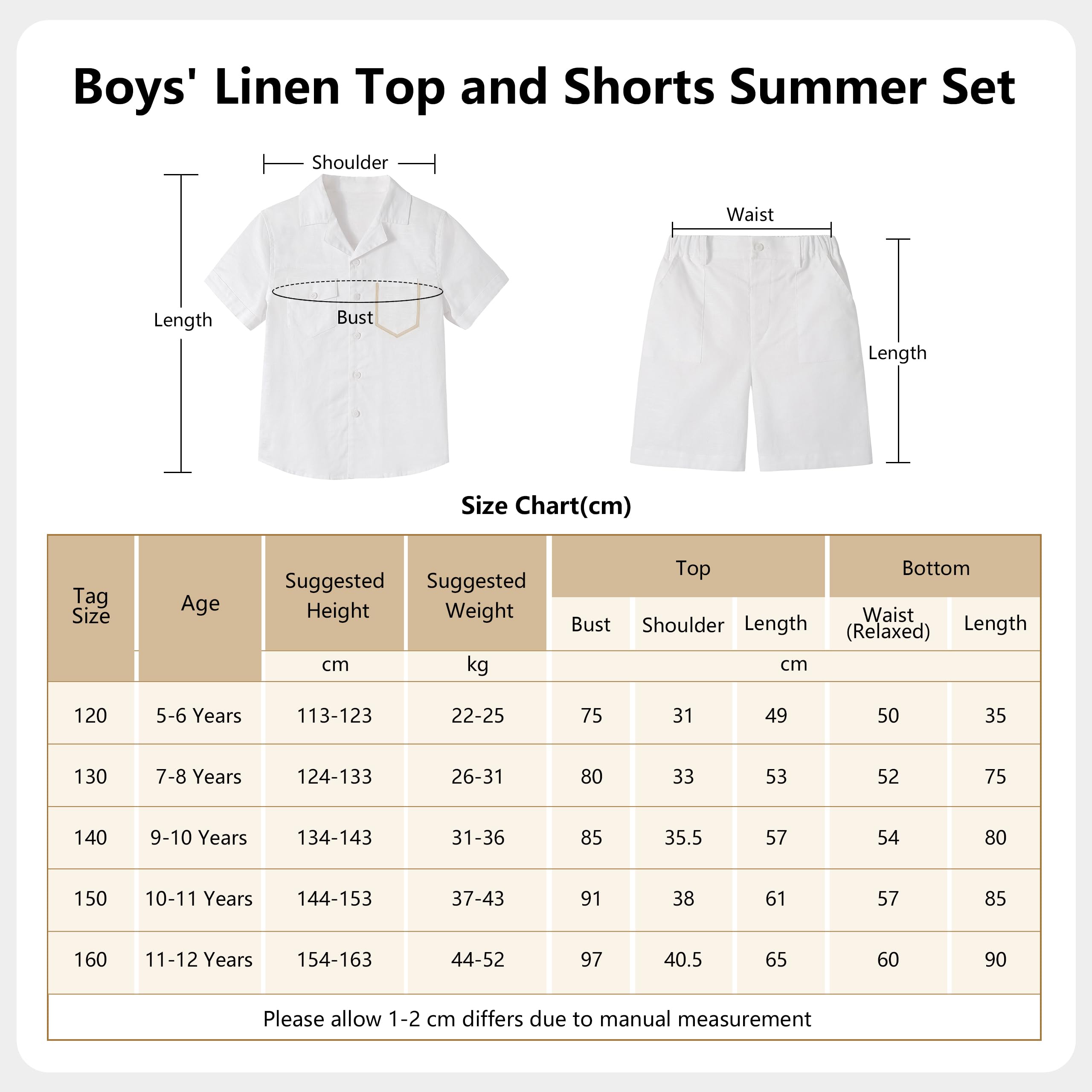 LOLANTA Ensemble Été Garçon en Coton et Lin, Chemise à Manches Courtes et Short, Tenue Légère et Respirante pour Enfant 5-12 Ans