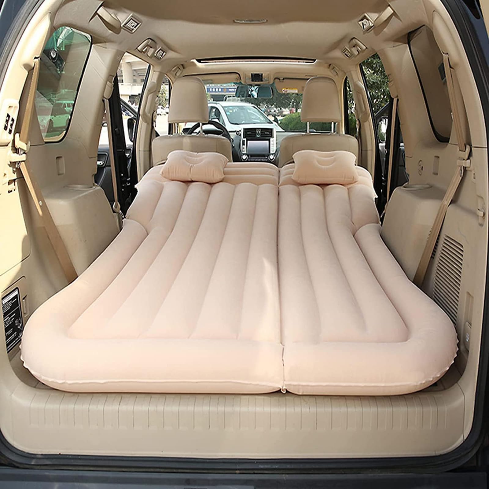 Letto Gonfiabile per Auto per Jeep Compass Cherokee Renegade Grand Cherokee Wrangler, Superficie in PVC Floccato Materasso per Auto Portatile Materasso da Viaggio Accessori,Beige