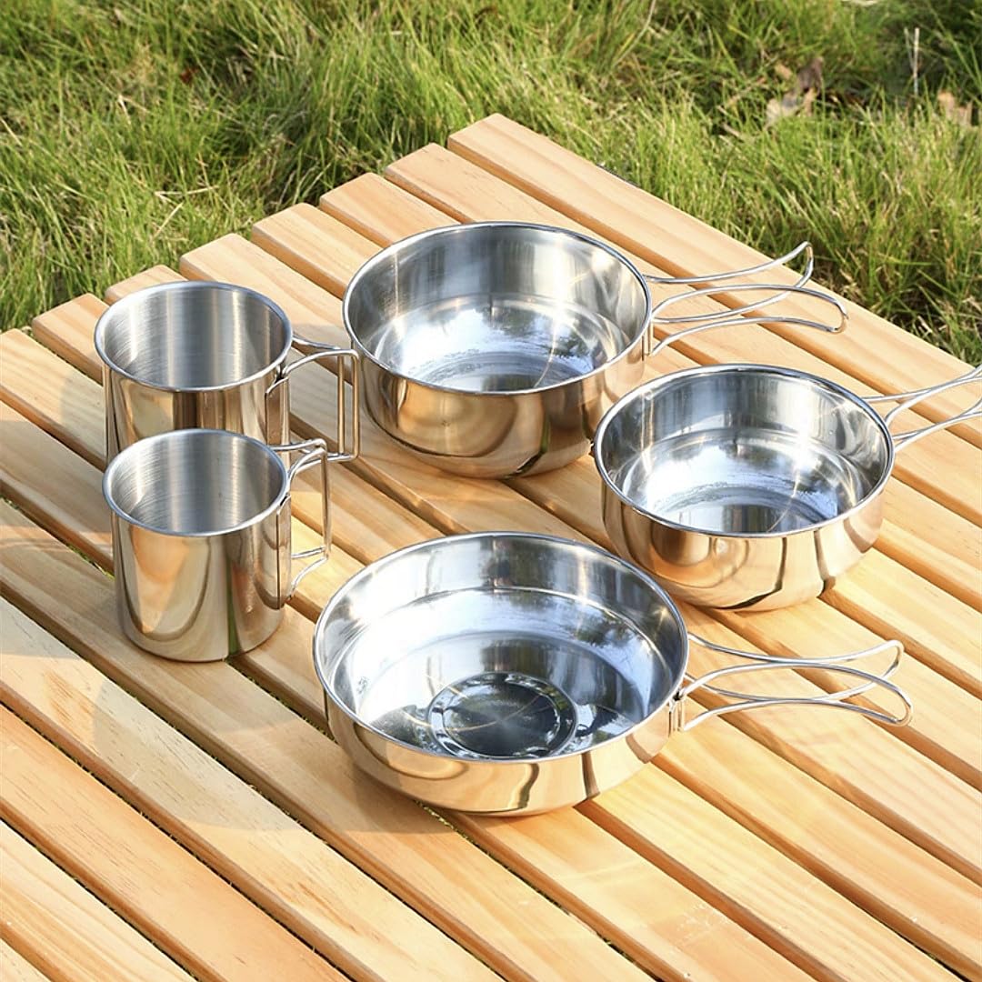 Amazon.co.jp: 5個セット 304ステンレス クッカーセット アウトドア鍋