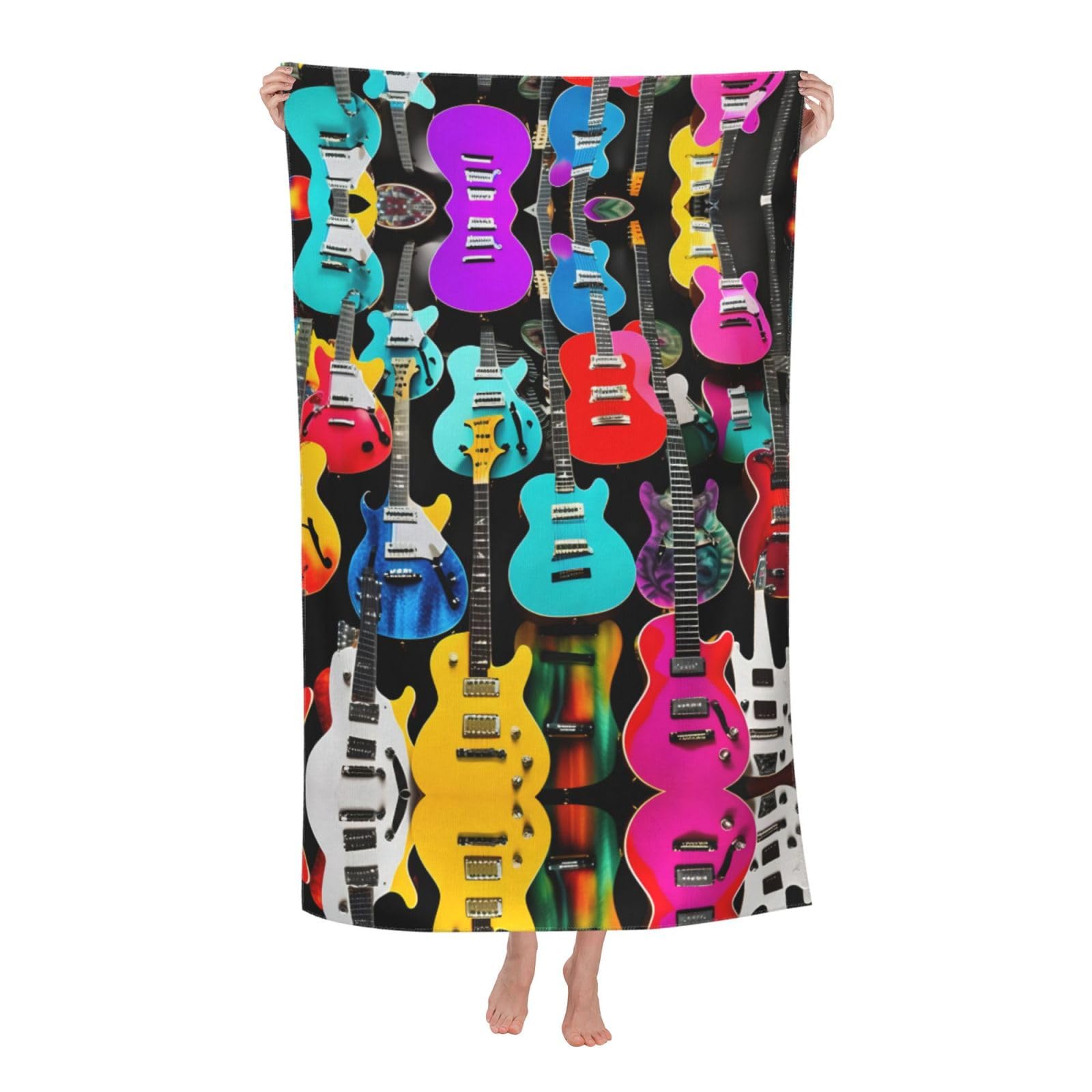 Oazcvbnn Women's White Colorful Guitars Print Adult Beach Towel Summer Travel Pool Vacation Swimming Fitness Outdoor Adventures