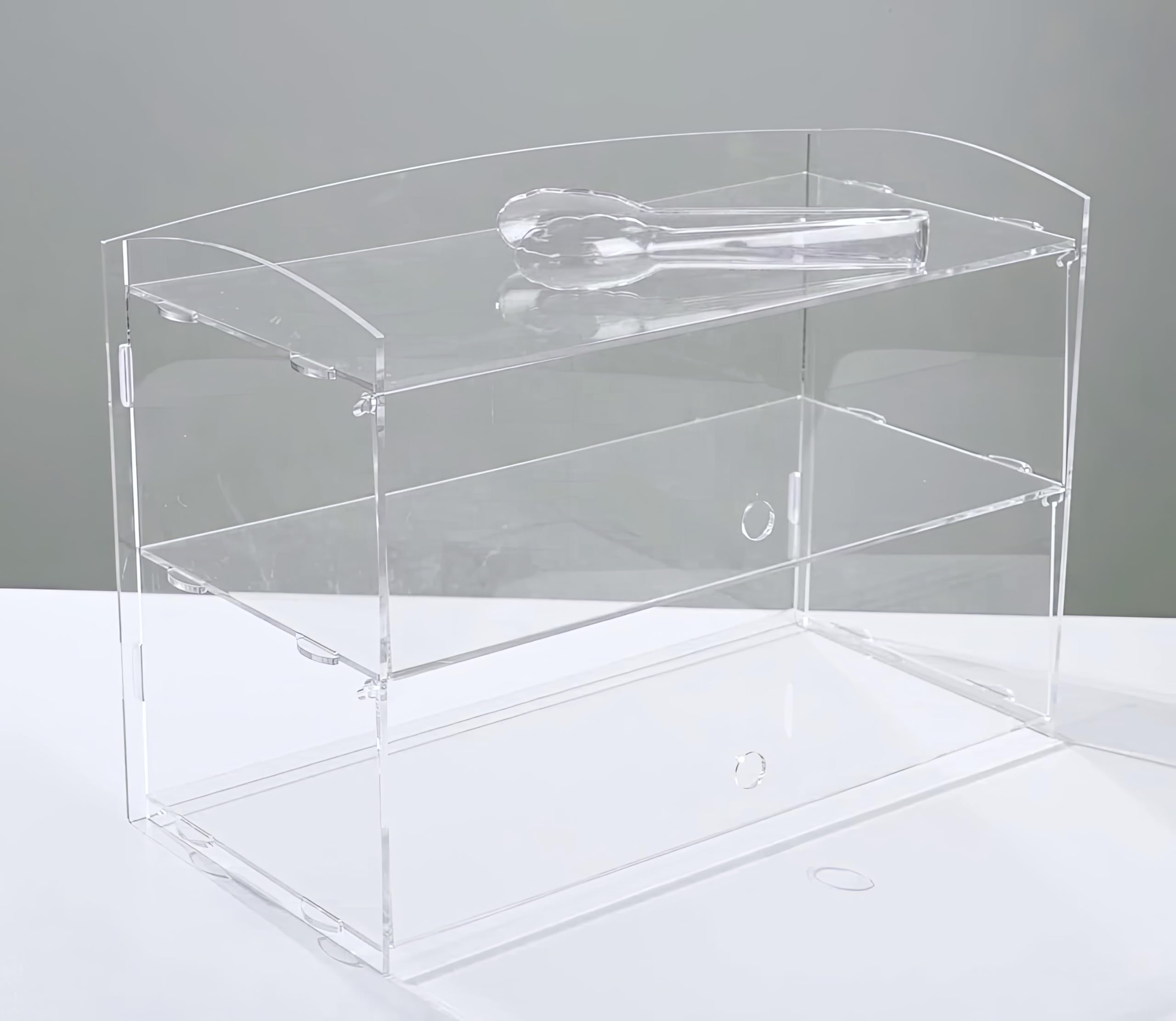 Vitrina para encimera de panadería y pastelería con pinza para servir, caja de exhibición de acrílico transparente de 2 niveles para donas, pan, cupcakes, frutas, perfecto para fiestas en casa, bares,