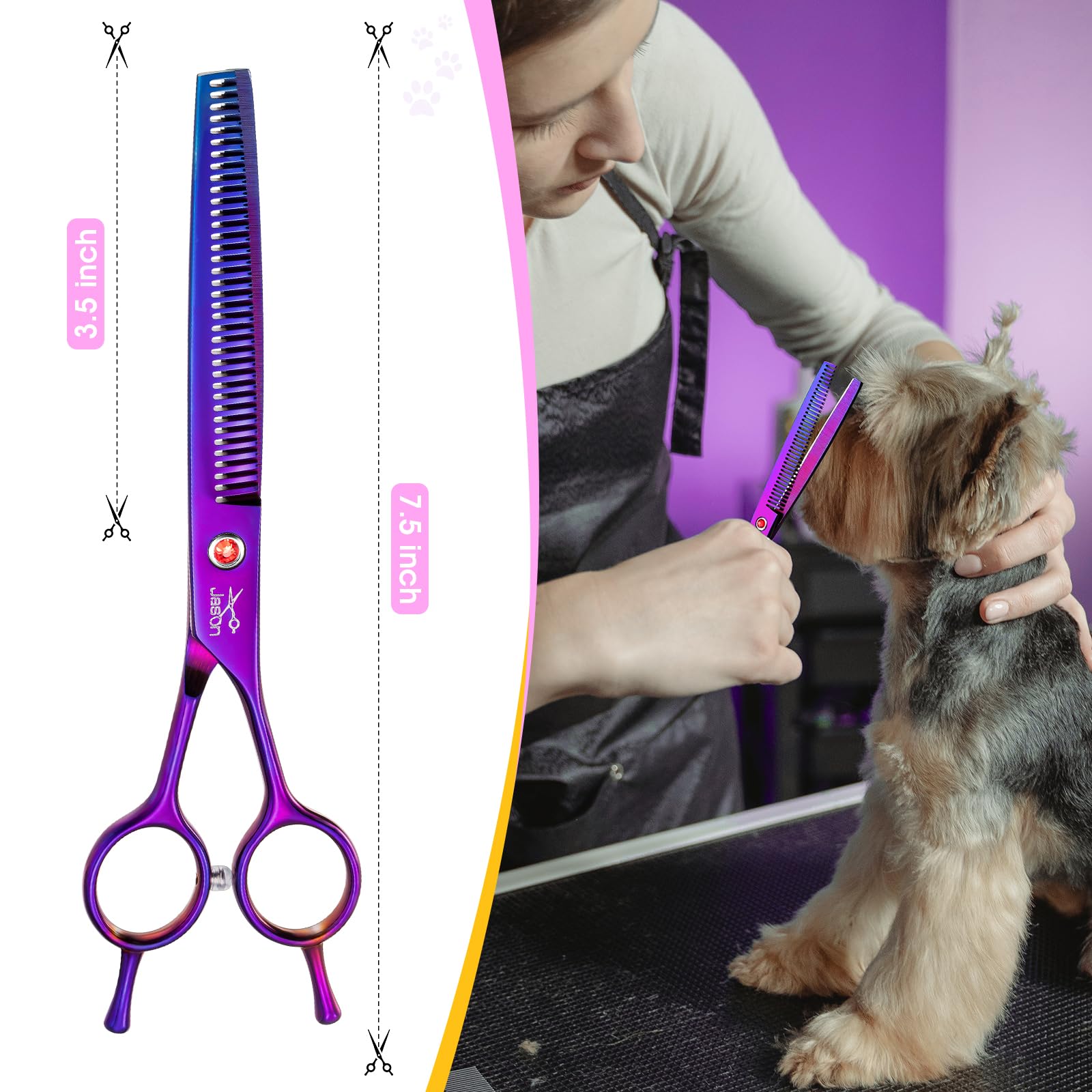 JASON Profi Effilierschere für Hunde - 7.5" Professionelle Ausdünnschere Hundeschere mit 36 Zähnen Japanische Edelstahl Fellschere für Hunde Katzen（Ausdünnungsschere mit 36 Zähnen,Lila）