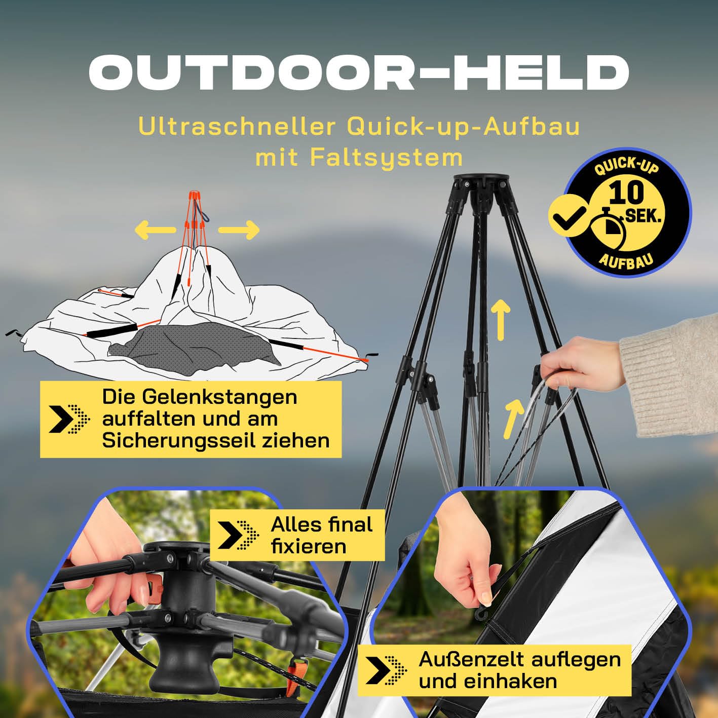 Where Tomorrow Pop Up Zelt | 4 Personen Zelt oder 5-6 Personen Zelt mit Kühl- & Verdunklungseffekt | Wetterfestes Camping Zelt Regen, Schnee, Wind | mit hoher Bodenwanne, Moskitonetz, Dachlüftung