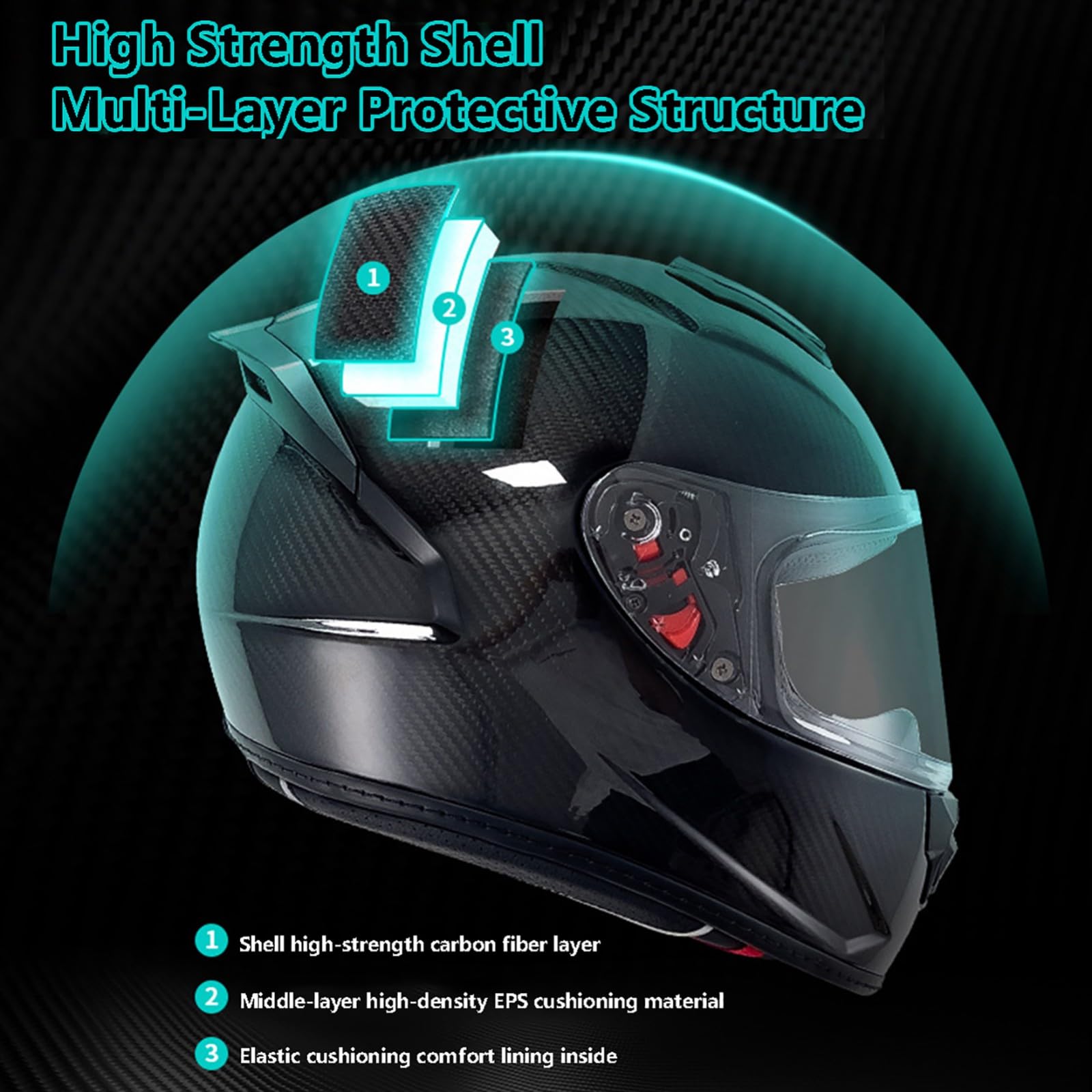 Casco Integrale da Moto in Fibra di Carbonio con Visierino Parasole ECE Omologato Casco da Moto per Uomini e Donne Casco da Equitazione Alla moda