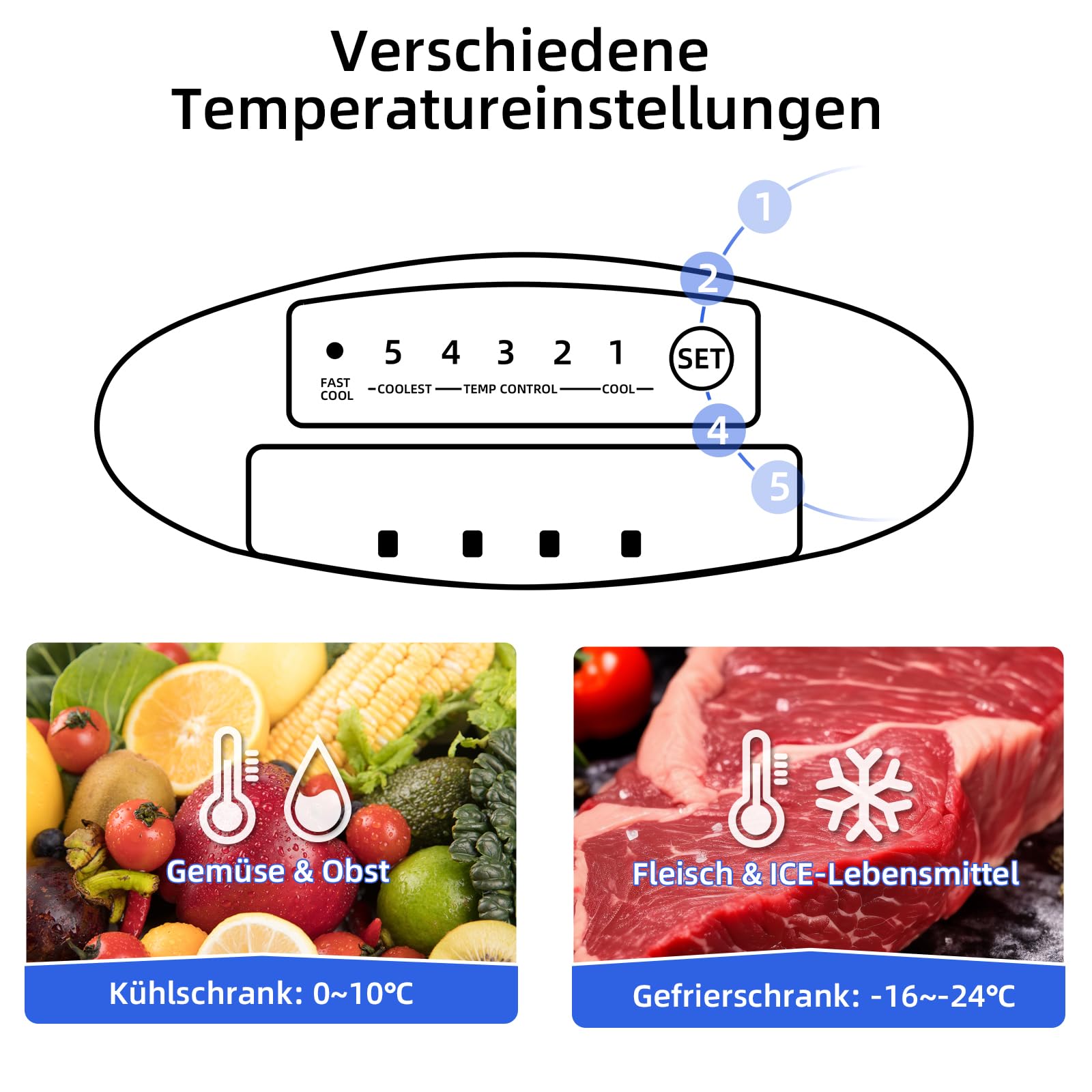 CHIQ Freistehender Kühlschrank mit Gefrierfach Kühl-Gefrierkombination 114 cm 47 cm 117L 4 Sterne -24℃ LED Dunkler Edelstahl
