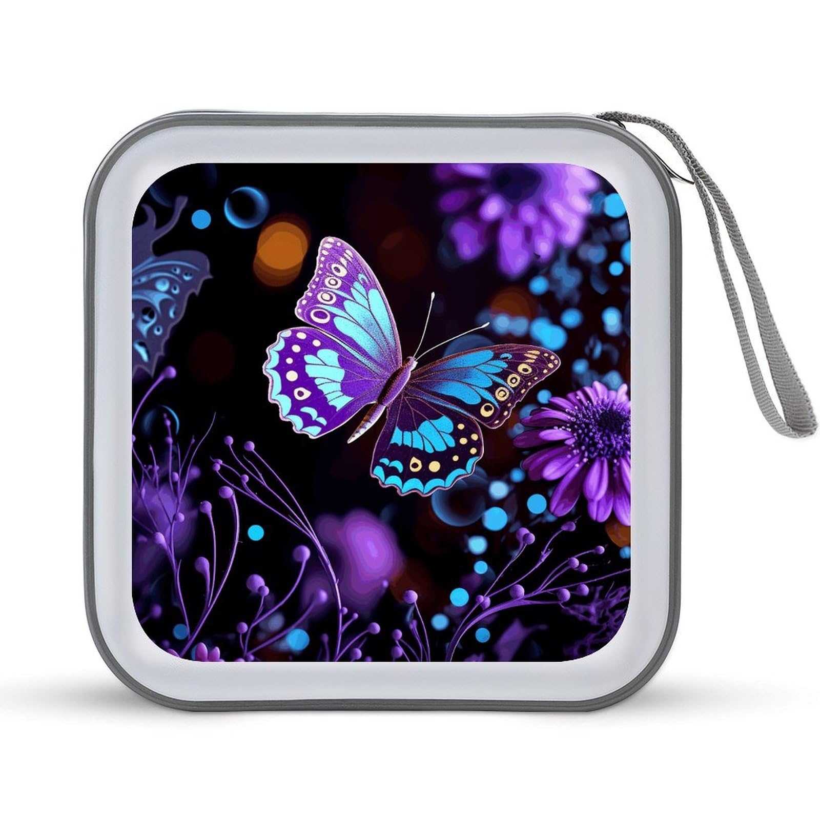 VstaDank - Purple Butterflies and Flowers 40 Capacity CD Case with Zipper Disc Storage Organizer Portable Hard Plastic CD Holder Organizer for