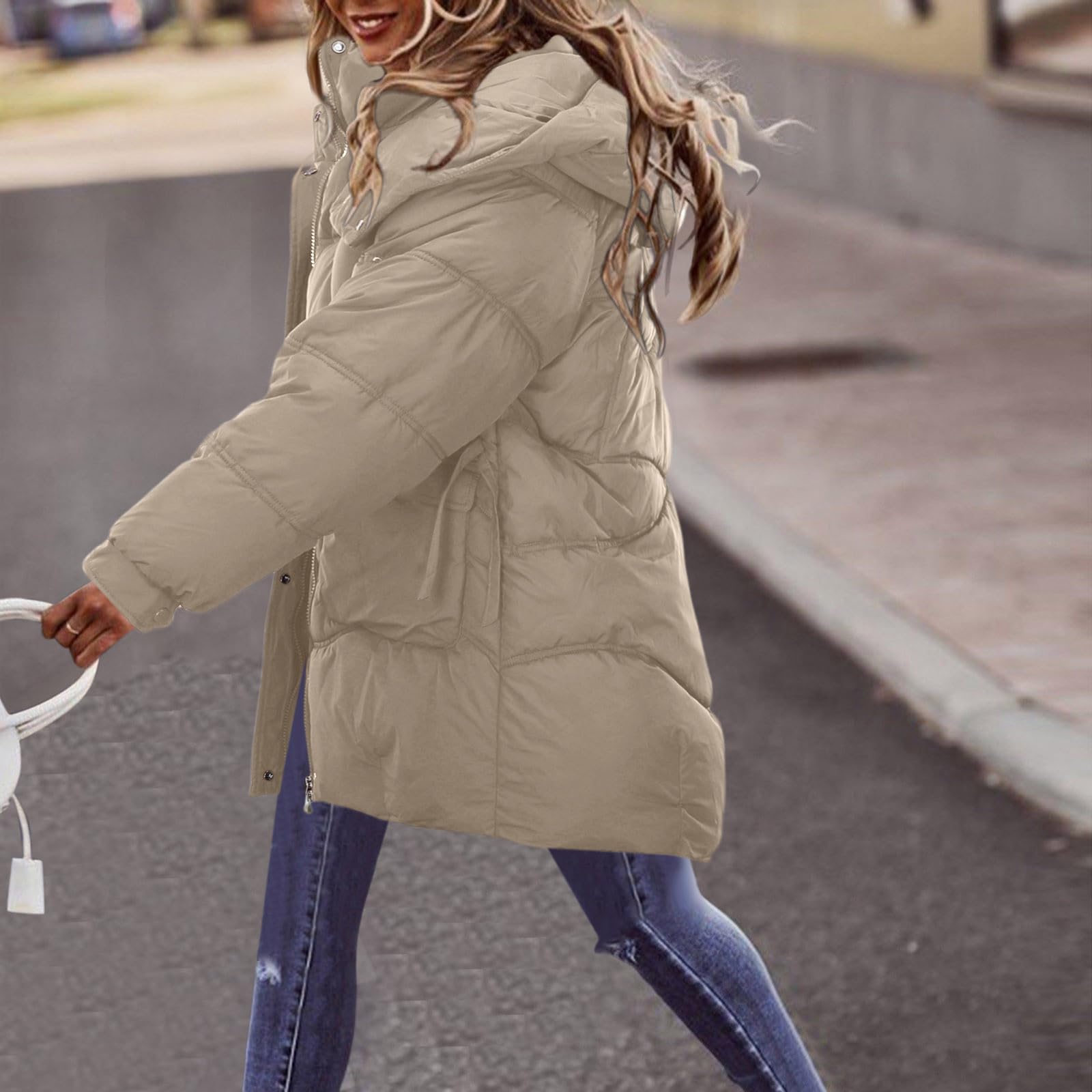 Genérico Chaquetas de invierno para mujer,Termica Parka Jacket ligero a prueba viento ligera color sólido con bolsillos acolchada en aspecto oversize nico Termica Plumíferos