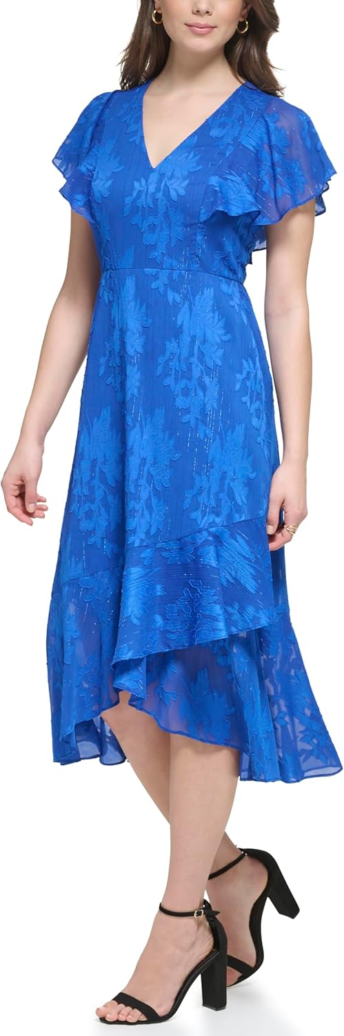 Kensie Women's Short Flutter Sleeve Faux Wrap Midi Dress - Image 2