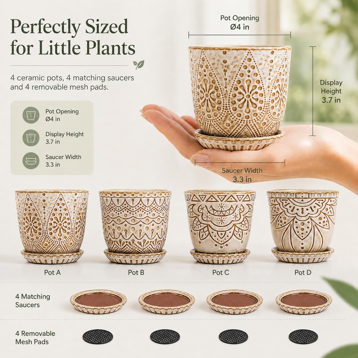  Ceramic Succulent Pots, 4 Inch Small Plant Pots with Drainage thumbnail