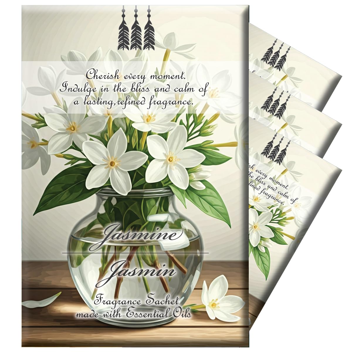 Jasmine Scented Sachets (4-Pack) – 30g Each – Fresh, Long-Lasting Fragrance for Drawers, Closets, Cars, and Travel – Discreet Deodorizing Packs