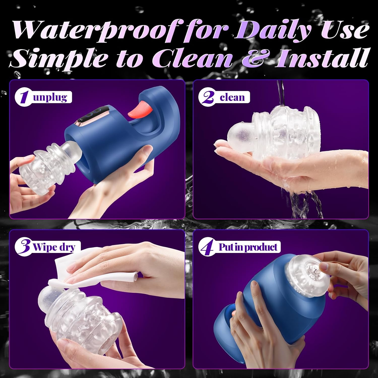 ZSSNLY Male Masturbator - 10 Thrusting & Licking Stroker with Tongue, Blue | Ultra soft silicone, Detachable IPX5 easy clean, Whisper quiet under 60dB, 60 min battery magnetic charge, Ergonomic grip