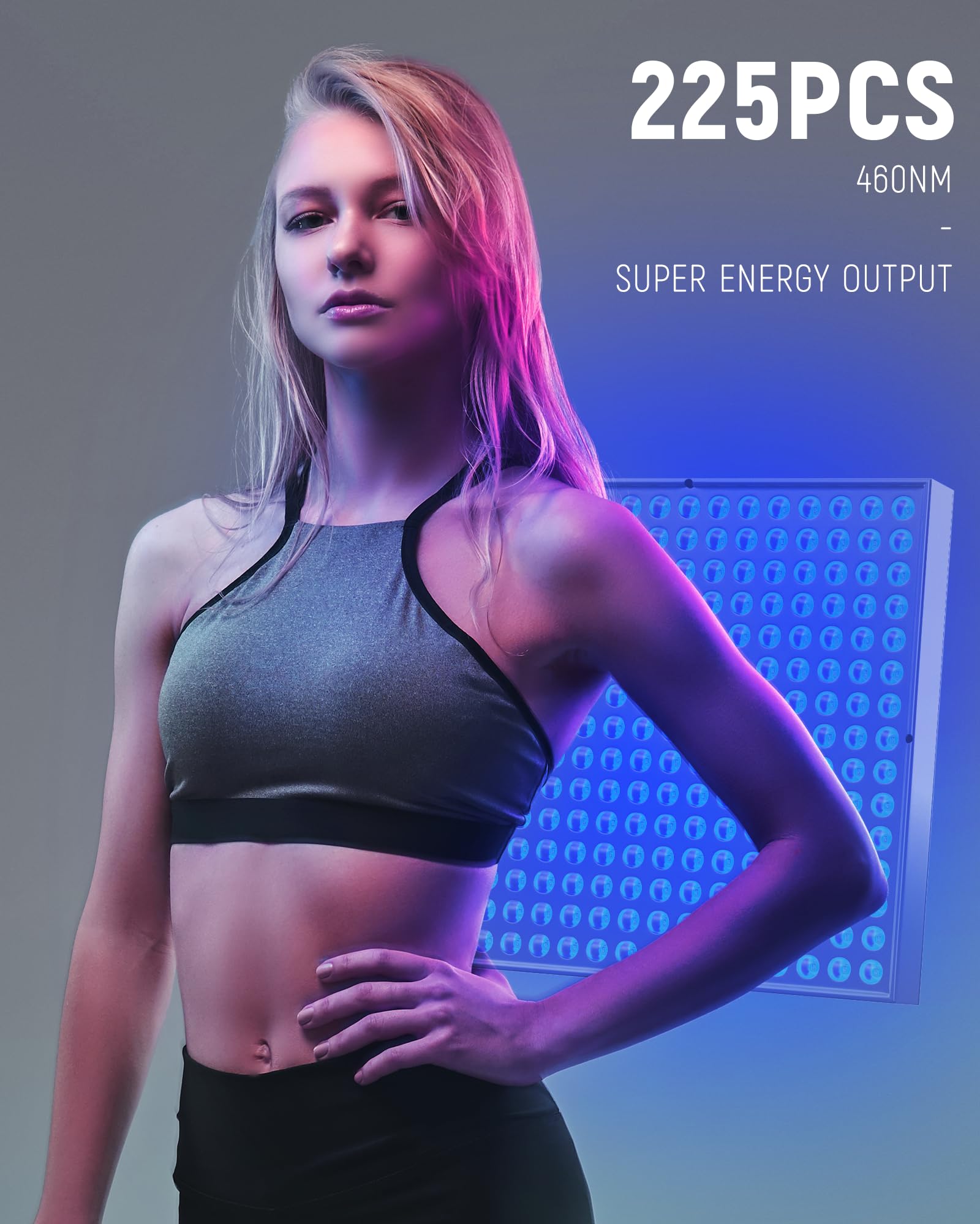 Luz bronceadora Solarium, 48 W Solarium portátil para el hogar, bronceado facial, luz diurna, soporte ajustable plegable y gancho para colgar con 225 LED para cara y cuerpo