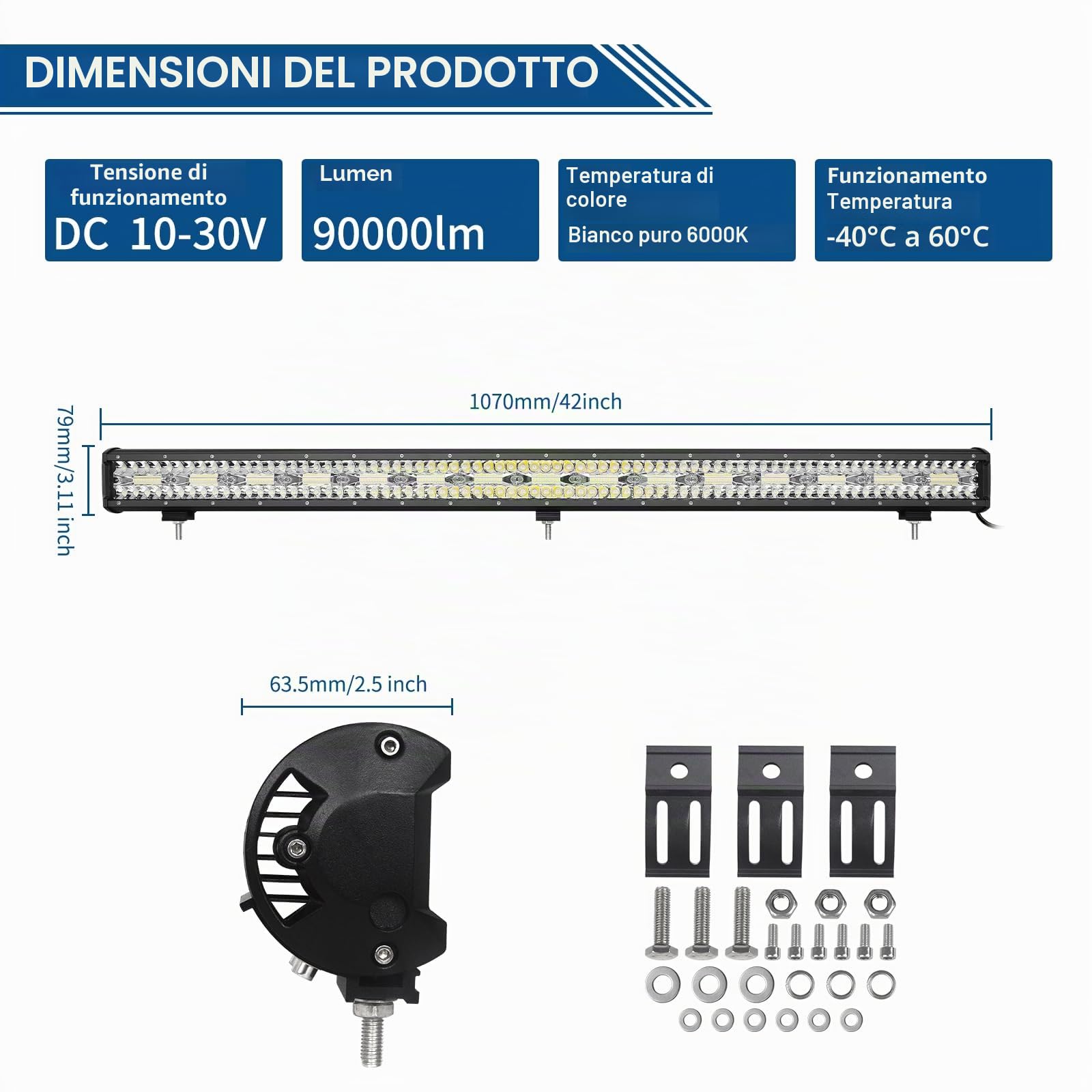 Willpower Barra LED 107cm 42 Pollici 900W Barra Luci LED 12V 24V Combo Fascio Spot e Inondazione Faretti Faro da Lavoro per Fuoristrada Auto Trattore Camion 4x4 Barca ATV