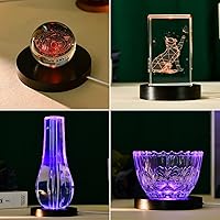 Vista 5 de Base de luz LED de madera para acrílico, resina, cristal, arte de vidrio, soporte de esfera de cristal USB de 7 ciclos de color, soporte