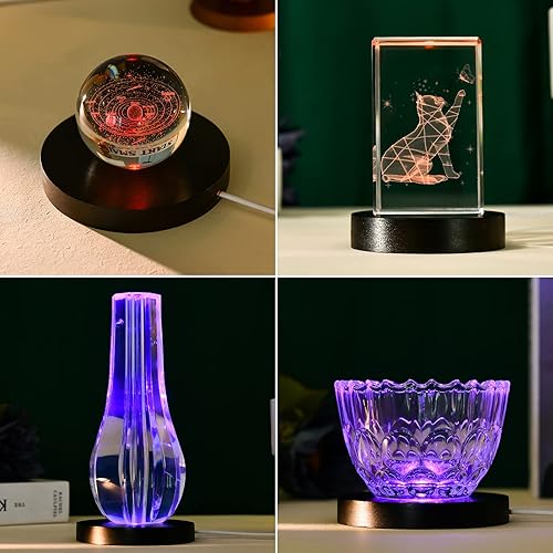 Miniatura 6 de Base de luz LED de madera para acrílico, resina, cristal, arte de vidrio, soporte de esfera de cristal USB de 7 ciclos de color, soporte de