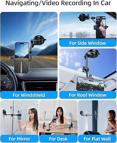 Miniatura 6 de Soporte para teléfono de automóvil para parabrisas y ventana, grabación de video, filmación de vlogging, multiángulo ajustable y giratorio y sin