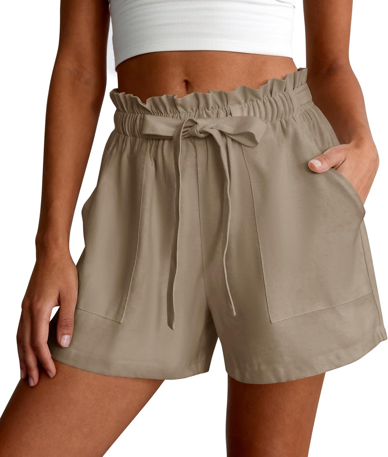 PRETTYGARDEN Summer Shorts for Women Casual Ruffle Drawstring High Waist Wide Leg Comfy Lounge Shorts Beach Cruise Outfits