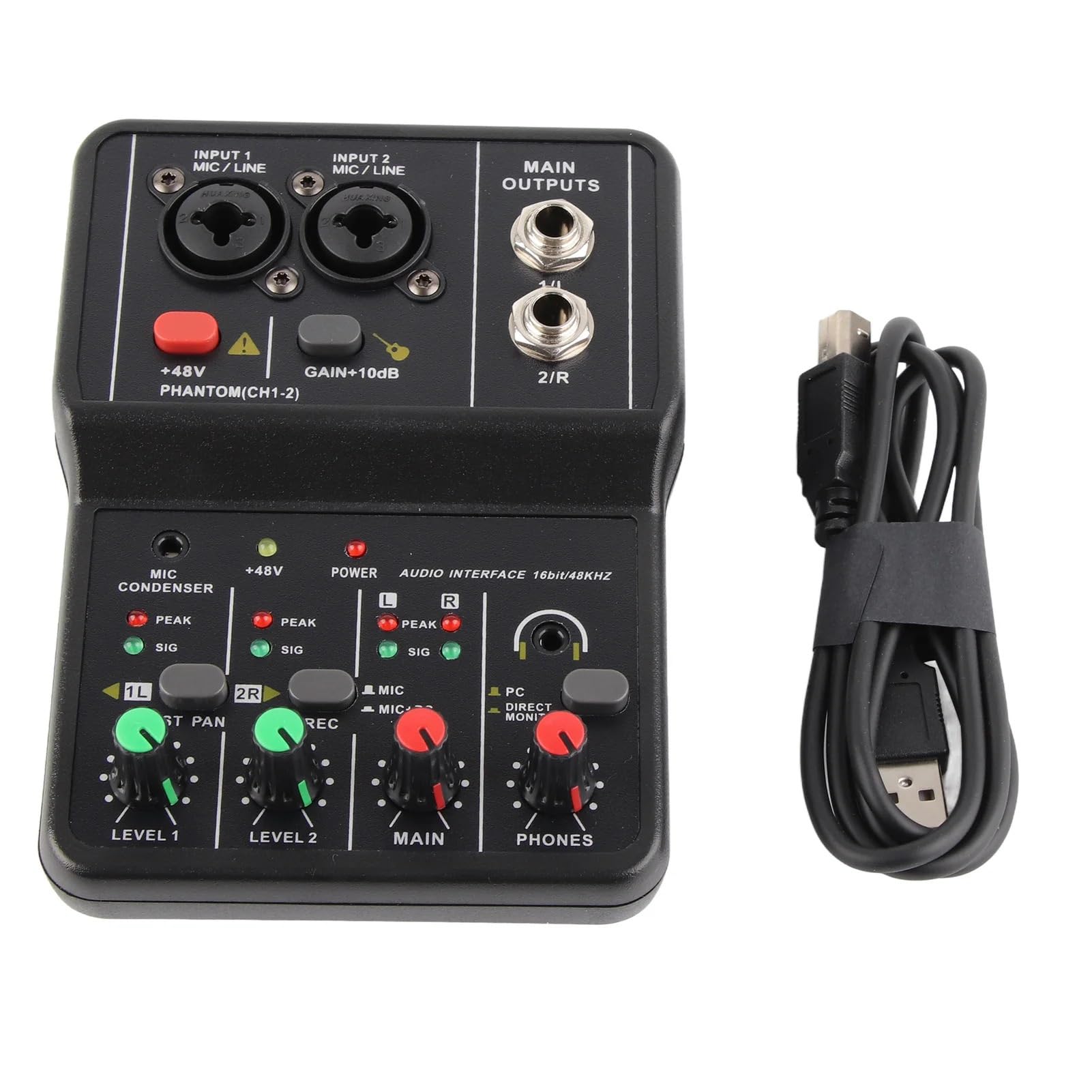 Mixer DJ, Mixer Scheda audio portatile a 2 canali Alimentatore USB con alimentazione Phantom 48V