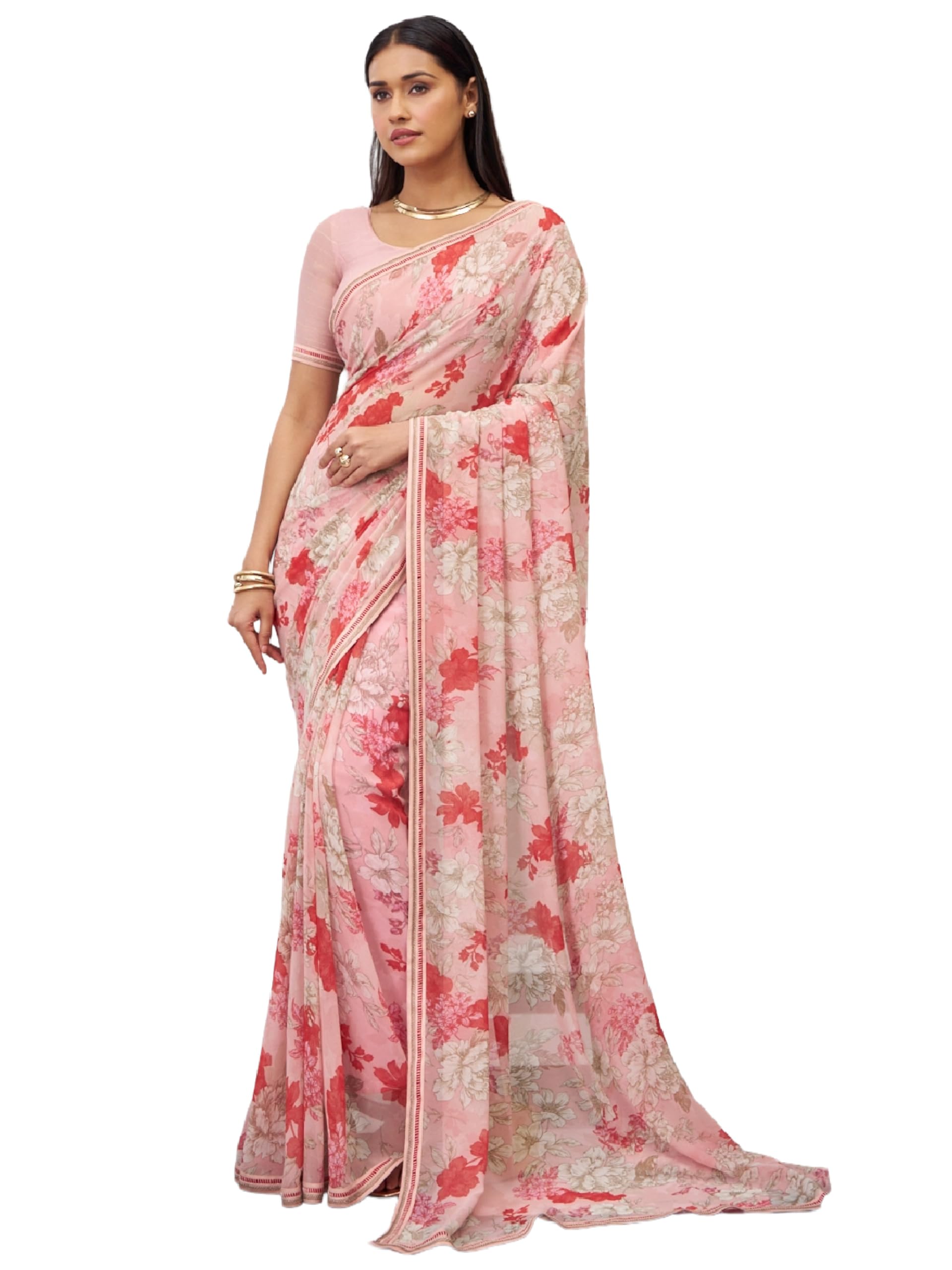 laxmipati sarees Laxmipati Bhaavana Peach Georgette Floral Printed Saree-picture-44